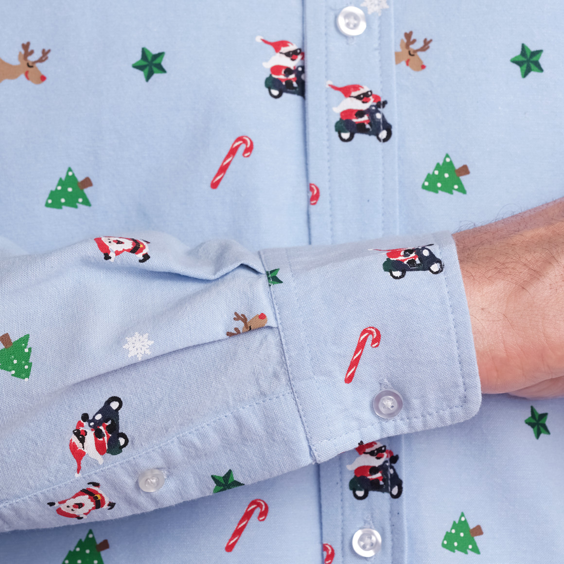 Herren Weihnachtshemd mit Allover-Print hellblau