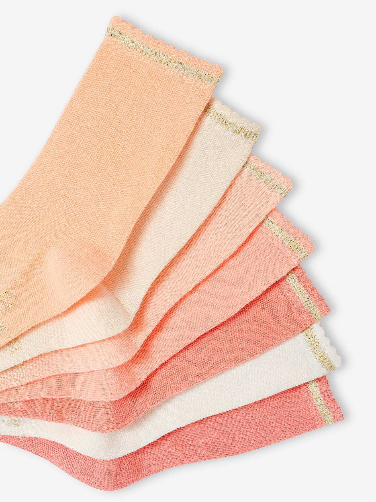 Vertbaudet 7er-Pack Mädchen Socken, Glitzerstreifen BASIC Oeko-Tex - aprikose