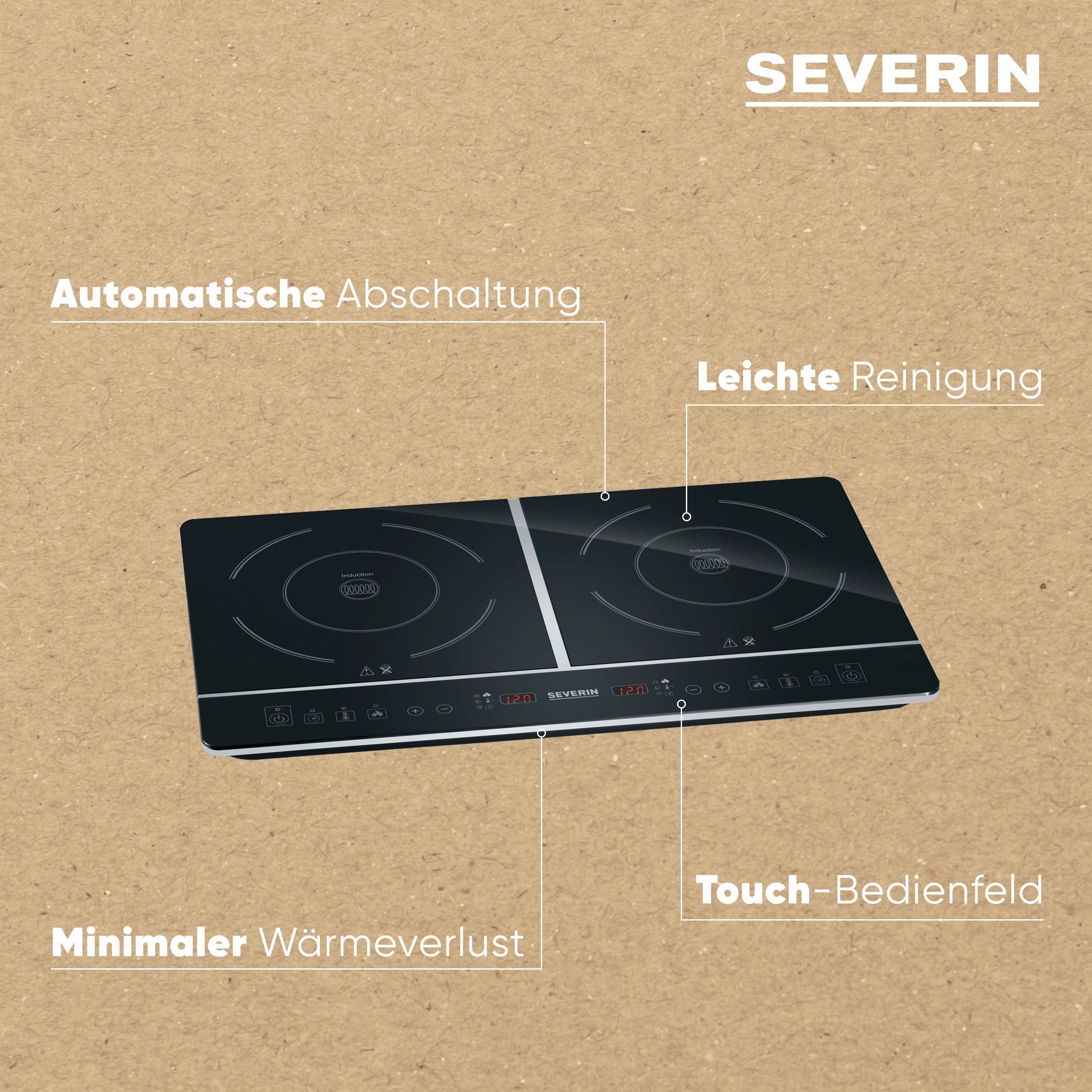 Severin Doppel-Induktionskochplatte DK 1031, Timerfunktion, automatische Topferkennung, Glaskeramik