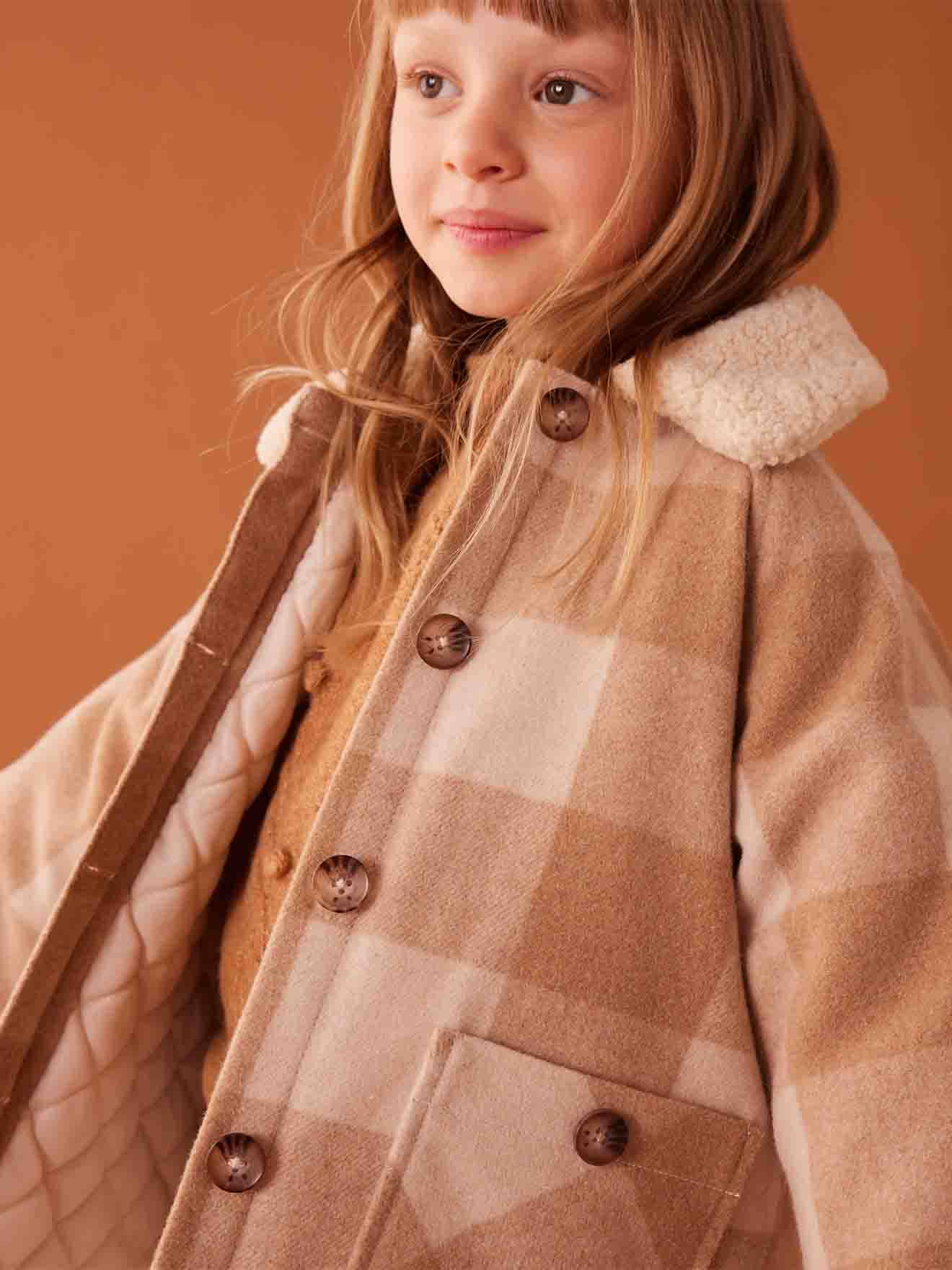 Vertbaudet Karierte Mädchen Jacke, Overshirt - braun kariert