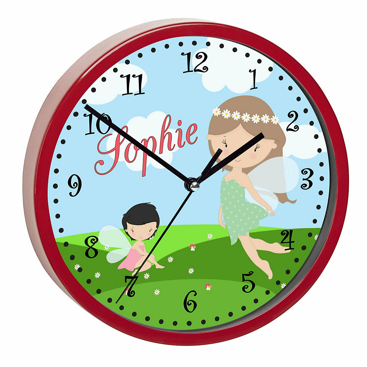 Kinder Wanduhr laufruhig personalisiert mit Name Fee