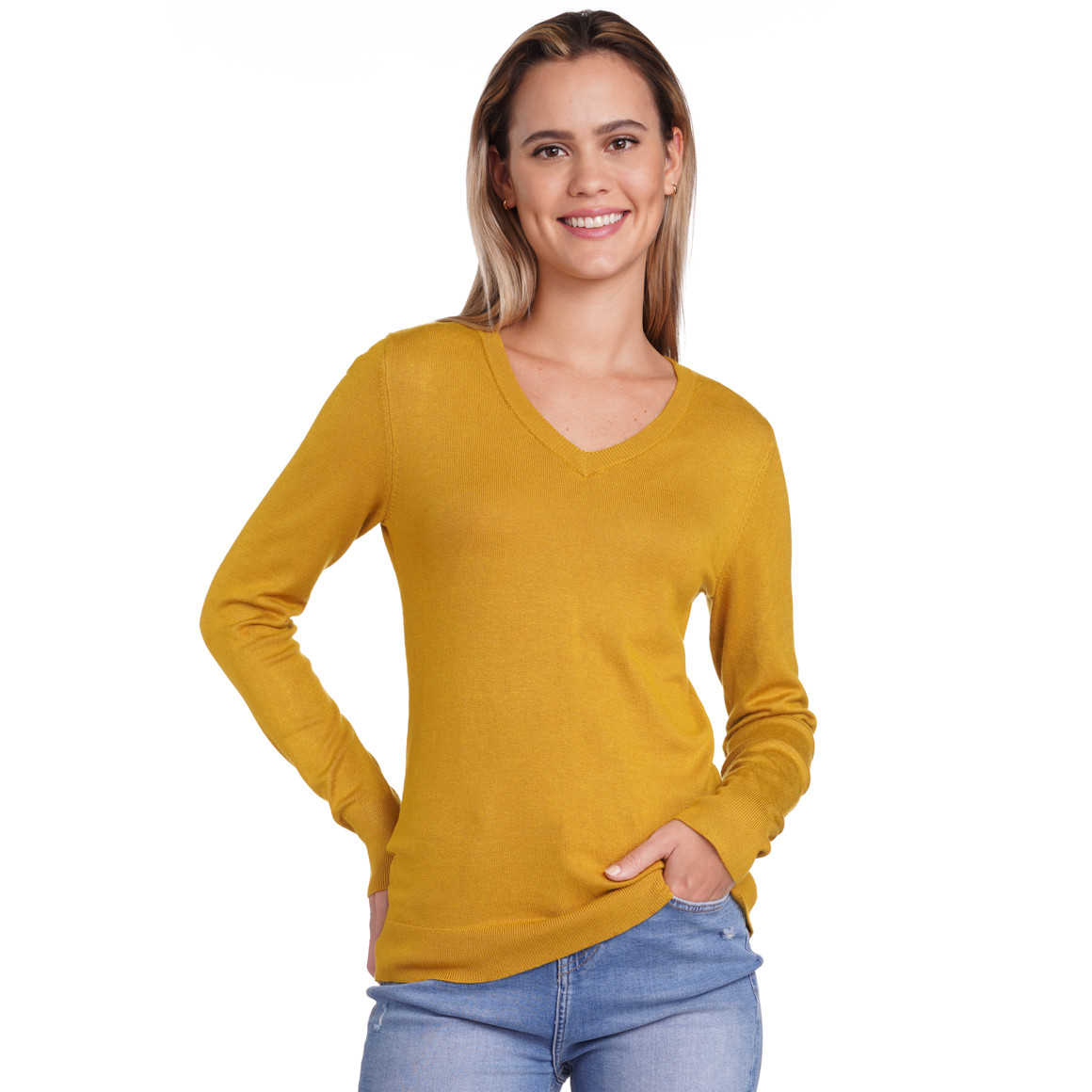 Damen Feinstrickpullover mit V-Ausschnitt