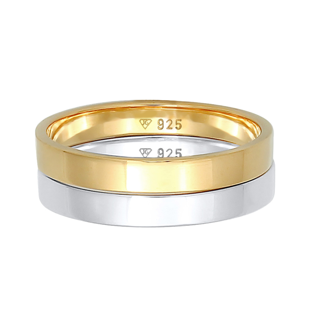 Elli Elli Bague Bague pour femme Duo Basic Classic Bi-Color en argent sterling 925 pla Bague
