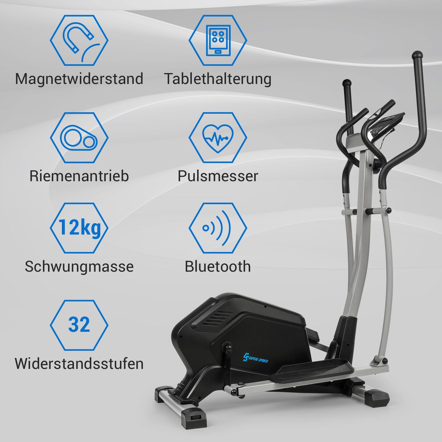 Capital Sports Heimtrainer Helix Comfort (Tablet-Halterung ; Kinomap App;Trainingscomputer mit LCD-Display; USB)
