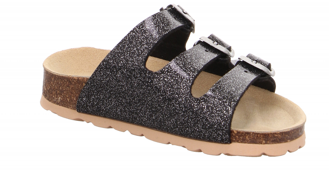 FUSSBETTPANTOFFEL - Schwarz/Silber Pantoffel mit Schnalle