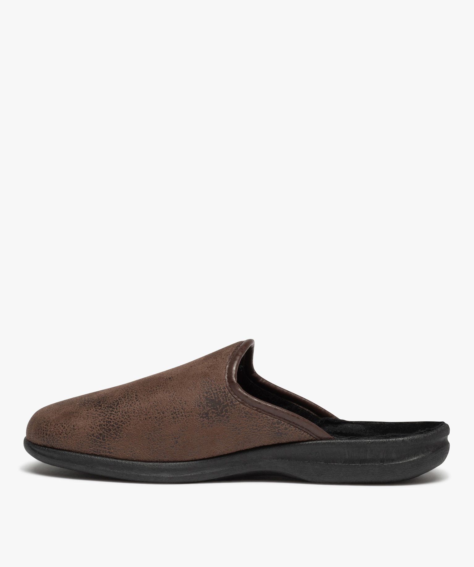 Chaussons homme mules dessus cuir imitation avec fleur de lys marron | GEMO