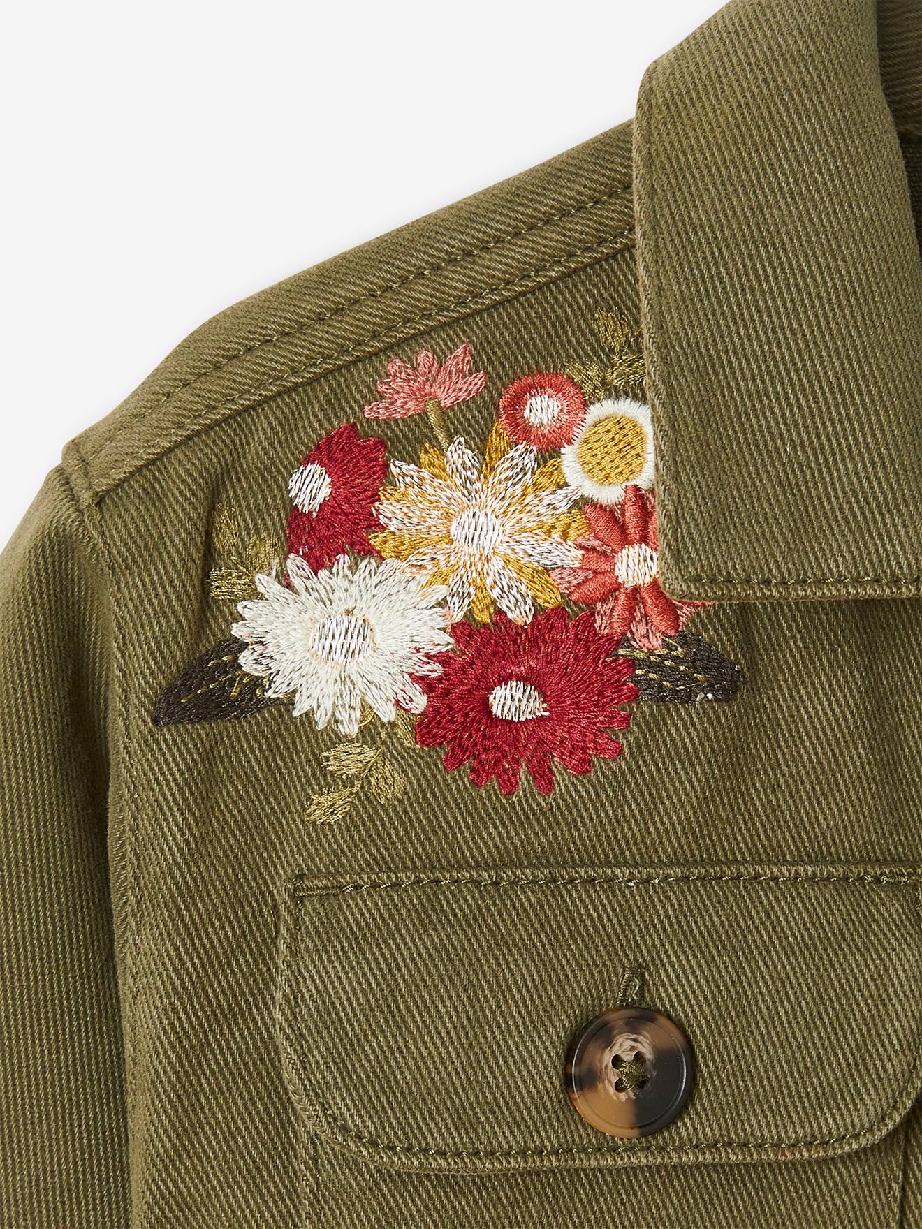Veste saharienne brodée fleurs fille dark kaki