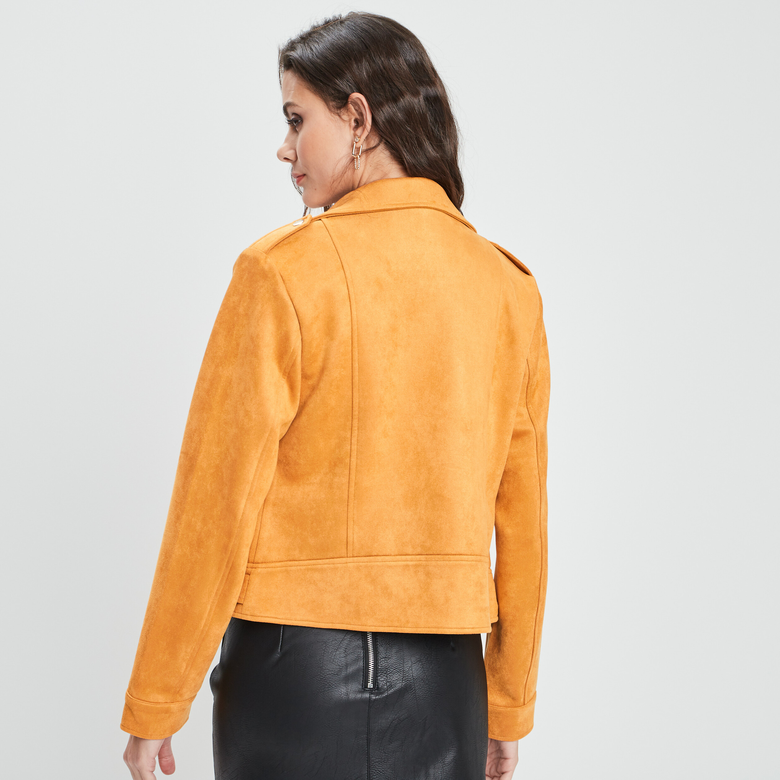 Veste esprit biker effet suédine jaune foncé femme | La Halle