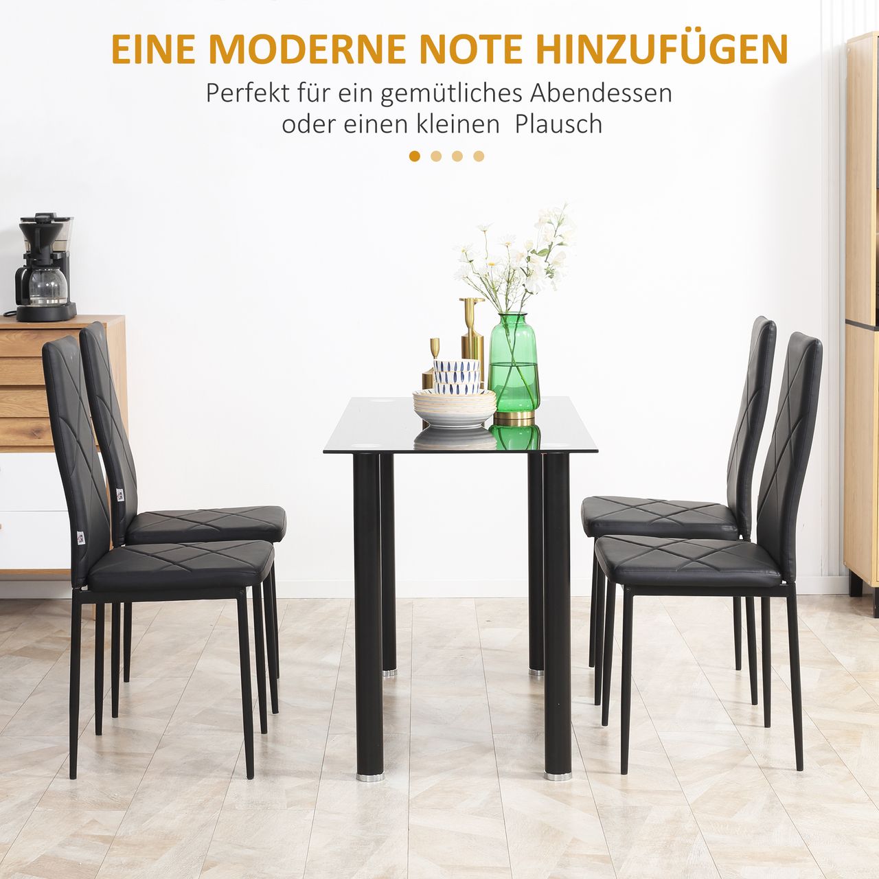 HOMCOM Esszimmerstuhl, 4er-Set Küchenstuhl, Gepolsterte Esszimmerstühle, Schwarz