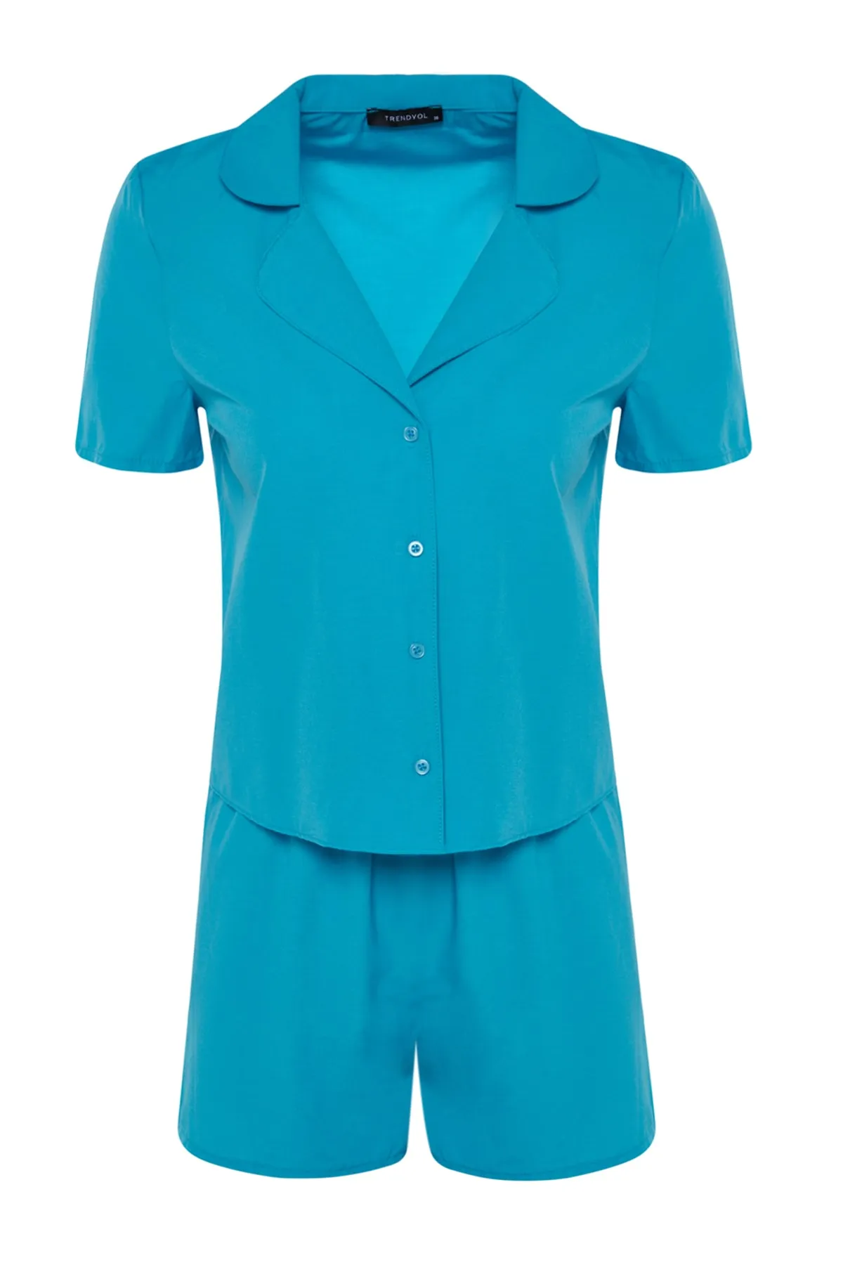 Trendyol Collection  Blaues, gewebtes Pyjama-Set mit Hemd und Shorts aus Frottee-Baumwolle THMSS23PT00132