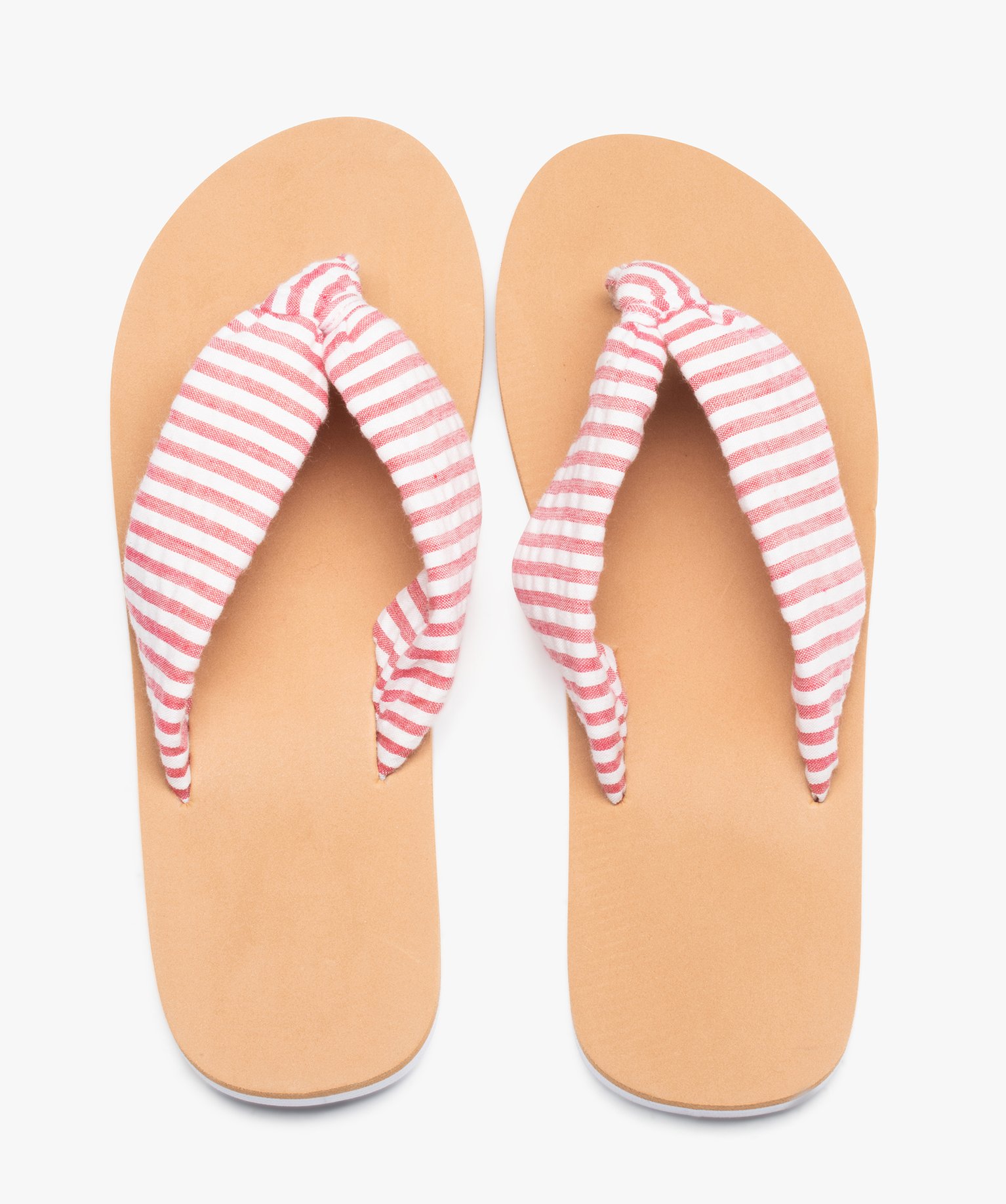 Tongs femme à brides en toile rayée rembourrée rouge | GEMO