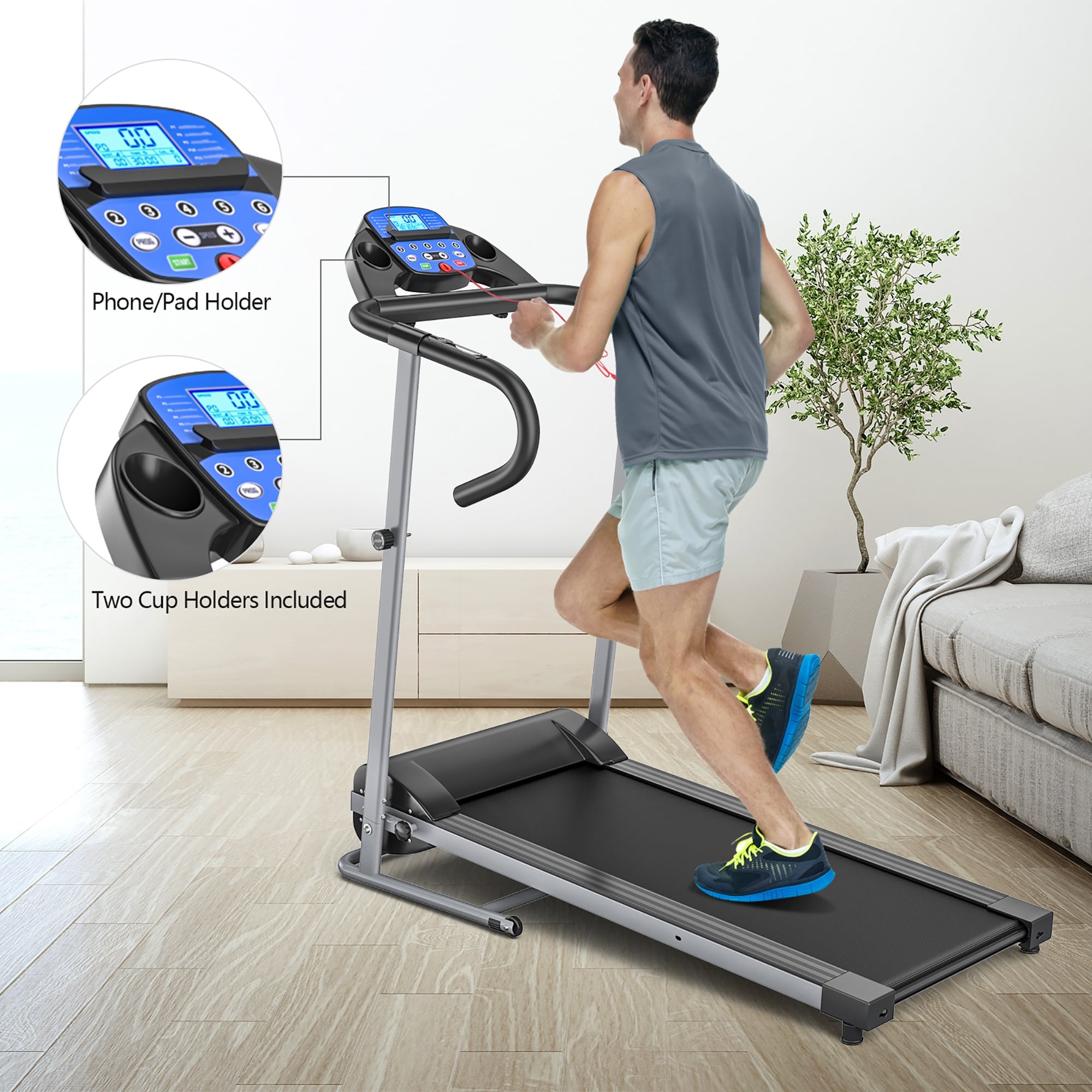Goplus 1100W Folding Treadmill Electric Support Motorized Power