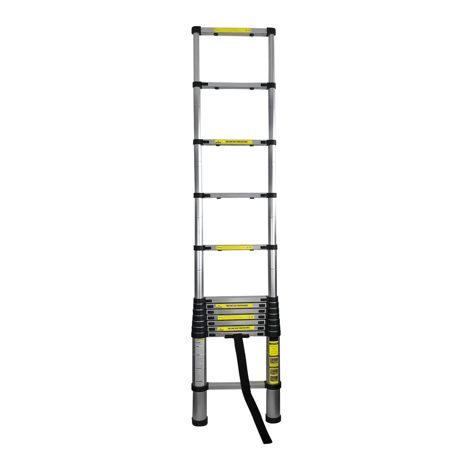EAXUS Teleskopleiter Ausfahrbare Leiter Aluminium 3,8 Meter, rutschfeste Sprossen, zusammenklappbar auf 96 cm