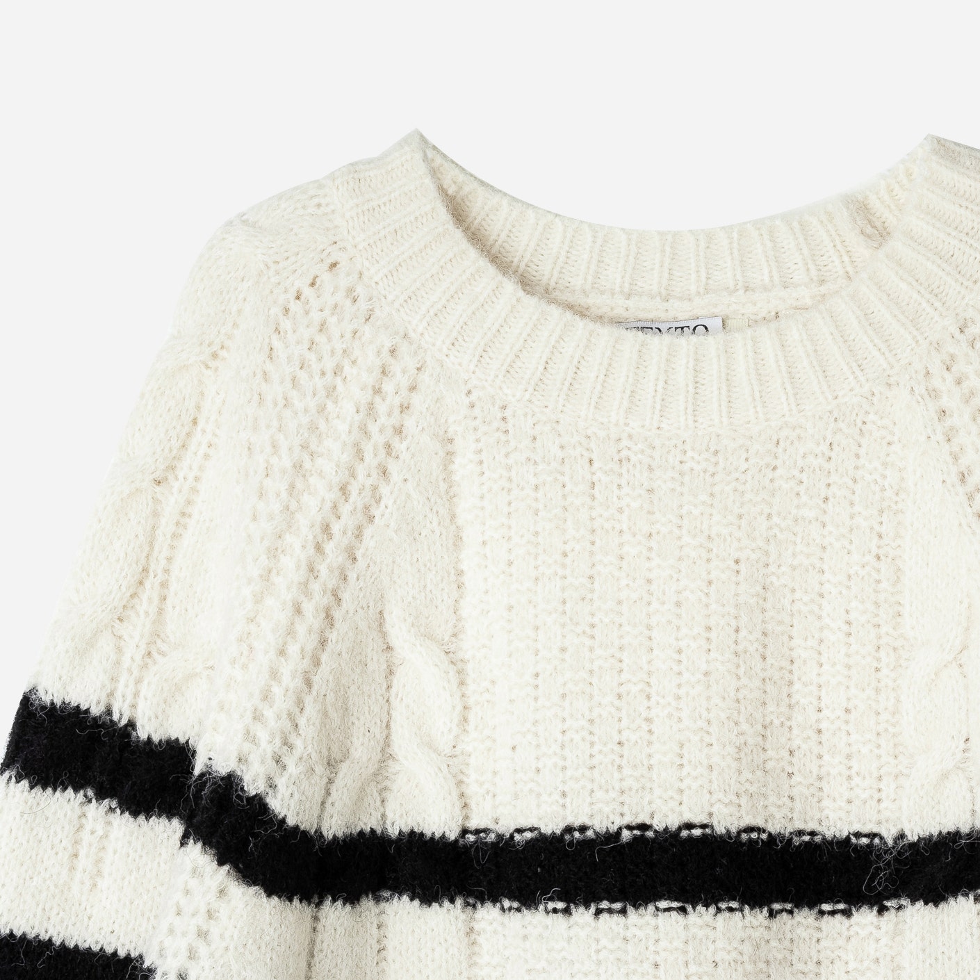 Pull marinière TEXTO écru tricot rayé noir