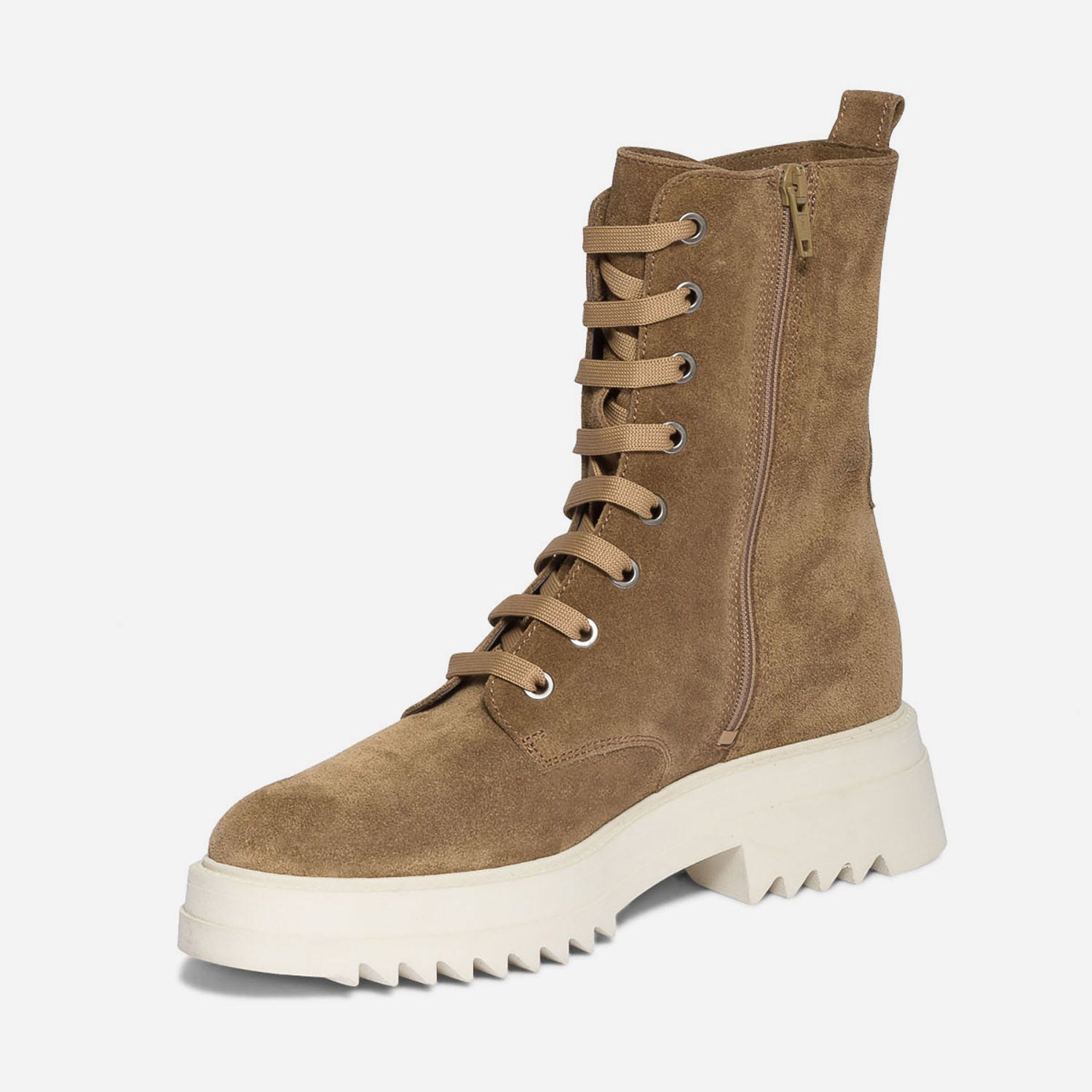 Boots à lacet TEXTO beige en cuir velours