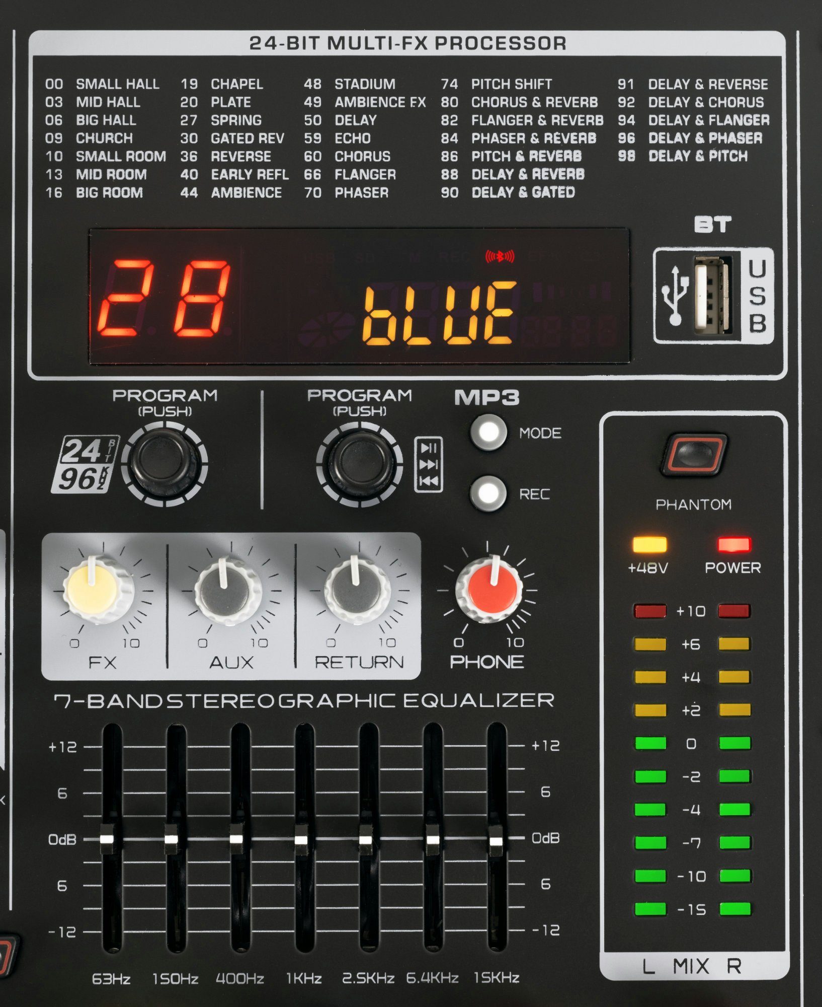Pronomic Mischpult 6-Kanal-Powermischer 760 Watt RMS-Leistung, (inkl. 2 Funkmikrofone mit integriertem UHF-Empfänger), Bluetooth®/USB-Player/Recorder - Grafischer Equalizer