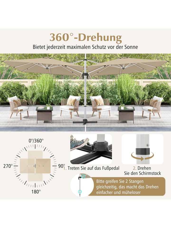 COSTWAY Sonnenschirm rechteckig 300x300cm in Beige günstig kaufen onesize