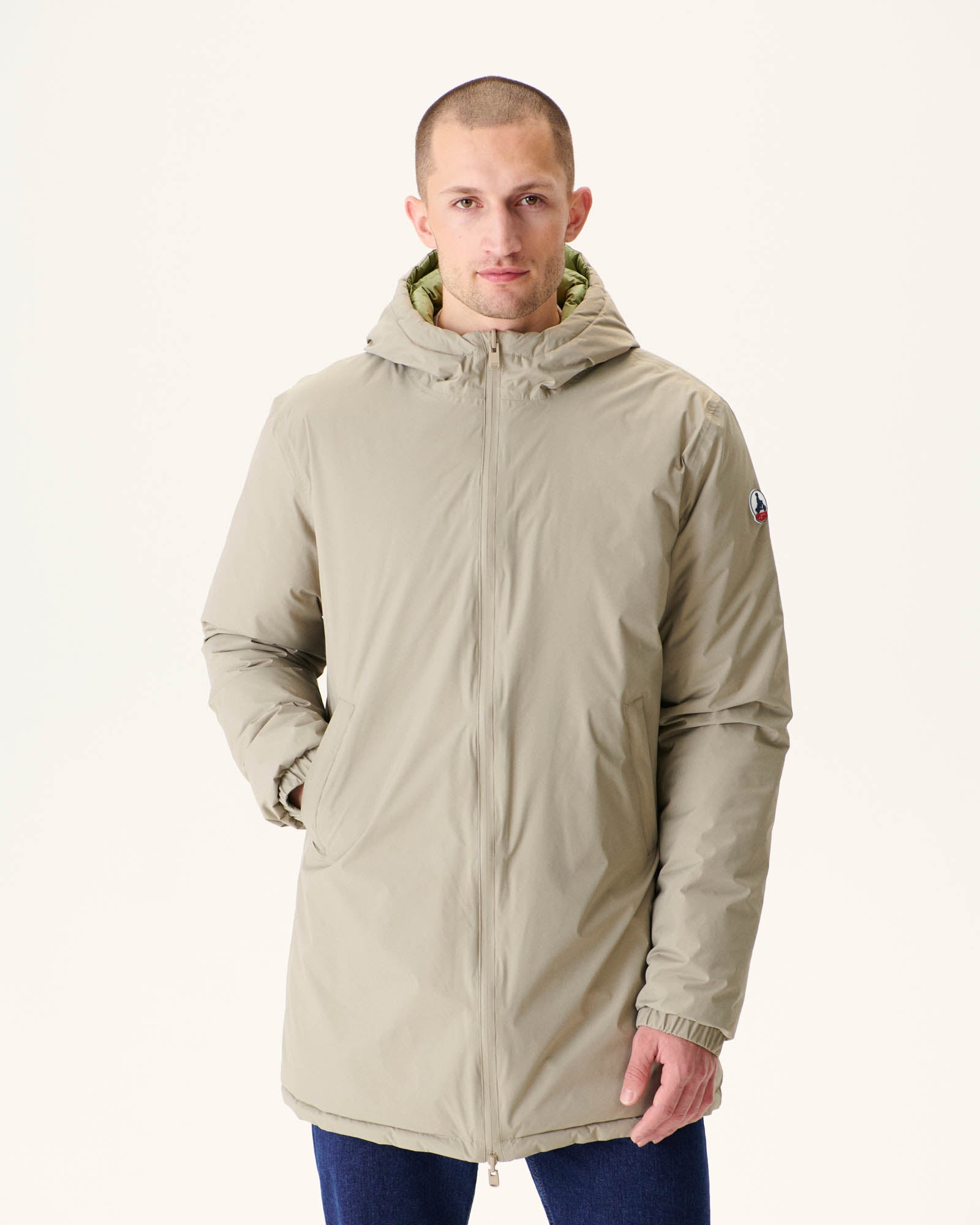 Doudoune longue réversible à capuche Beige/Kaki clair Amsterdam