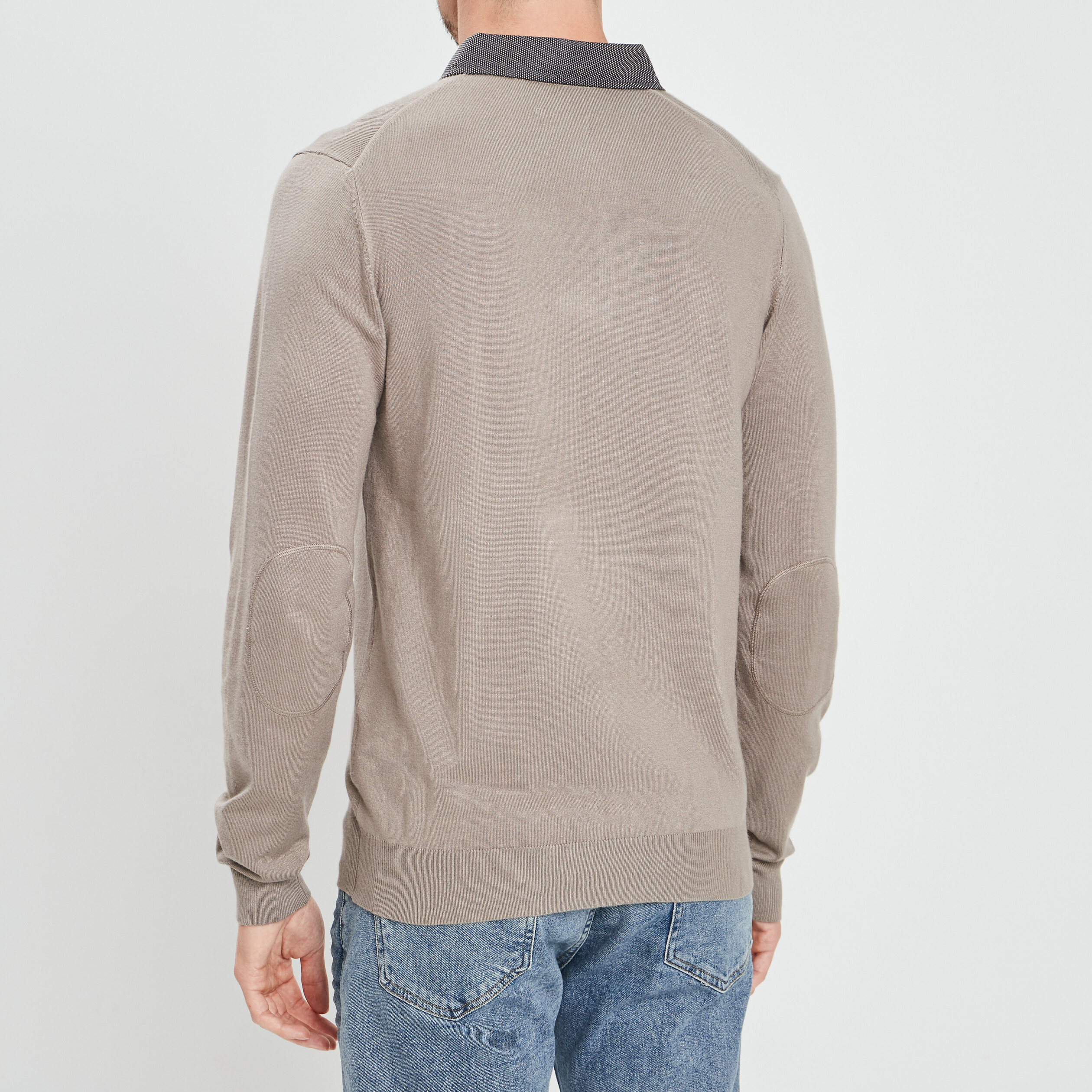 Pull avec col polo taupe homme | La Halle