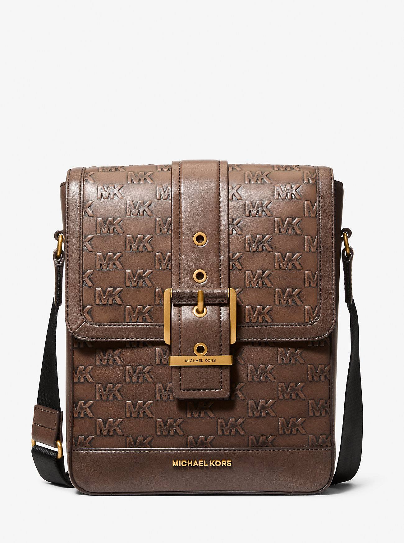 Colby Logo Preget Brunert Skinn Messenger Bag - SJOKOLADE
