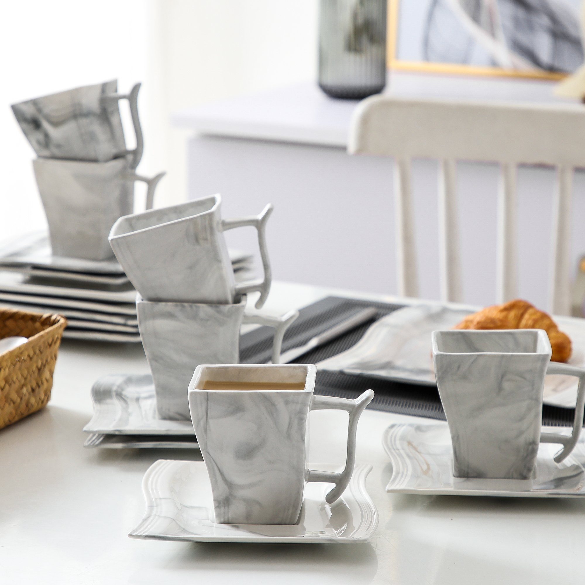 MALACASA Kombiservice FLORA (18-tlg), 6 Personen, Porzellan, Kaffeeservice