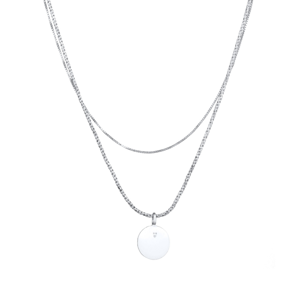 KUZZOI KUZZOI Collier Hommes couches cordon plaquette pendentif en argent sterling 925 collier