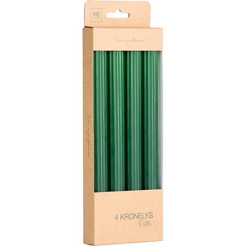 Vie Selected Kronelys 4-pk 24 cm rillet parafin grønn