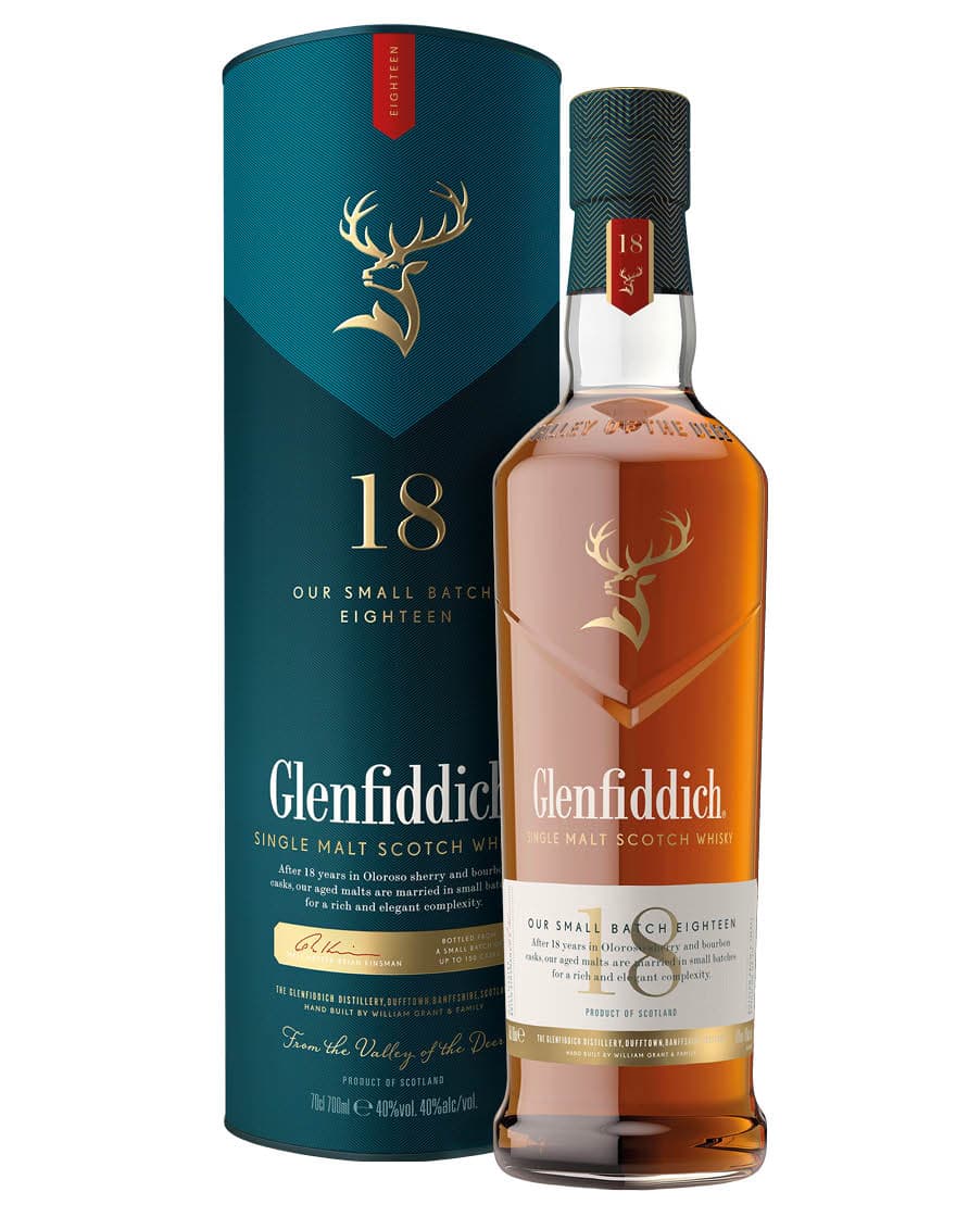 Single Malt Scotch Whisky Small Batch Aged 18 Years Glenfiddich 0,7 ℓ, En Étui