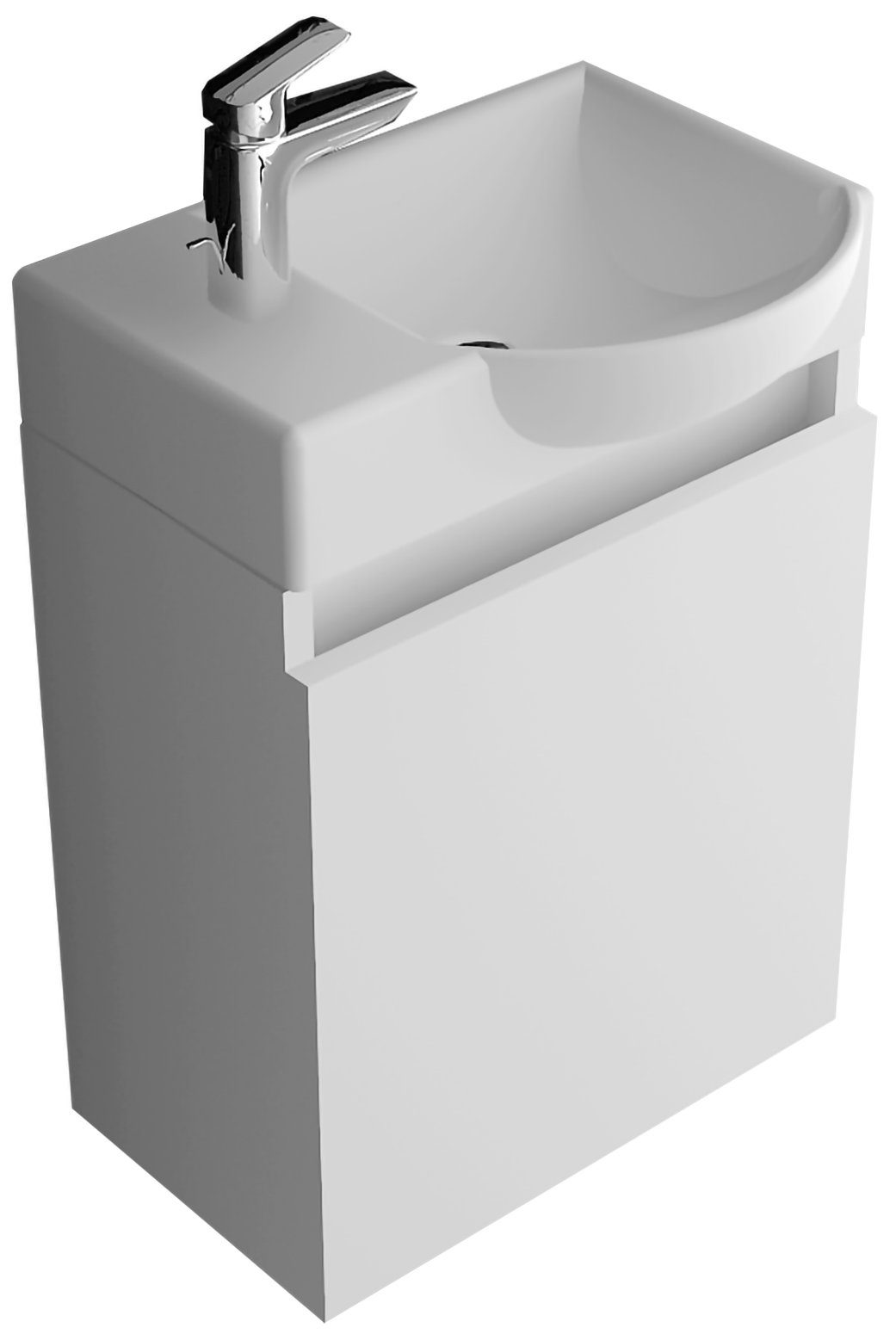 Alpenberger Badmöbel-Set Keramikbecken & Unterschrank - Design Waschplatz in Weiß, (Komplett-Set 2-tlg. Vormontiert, 2-St., Keramikbecken mit Unterschrank), Bad Waschtisch Hochglanz Lack - prima Gäste-WC Lösung mit Softclose