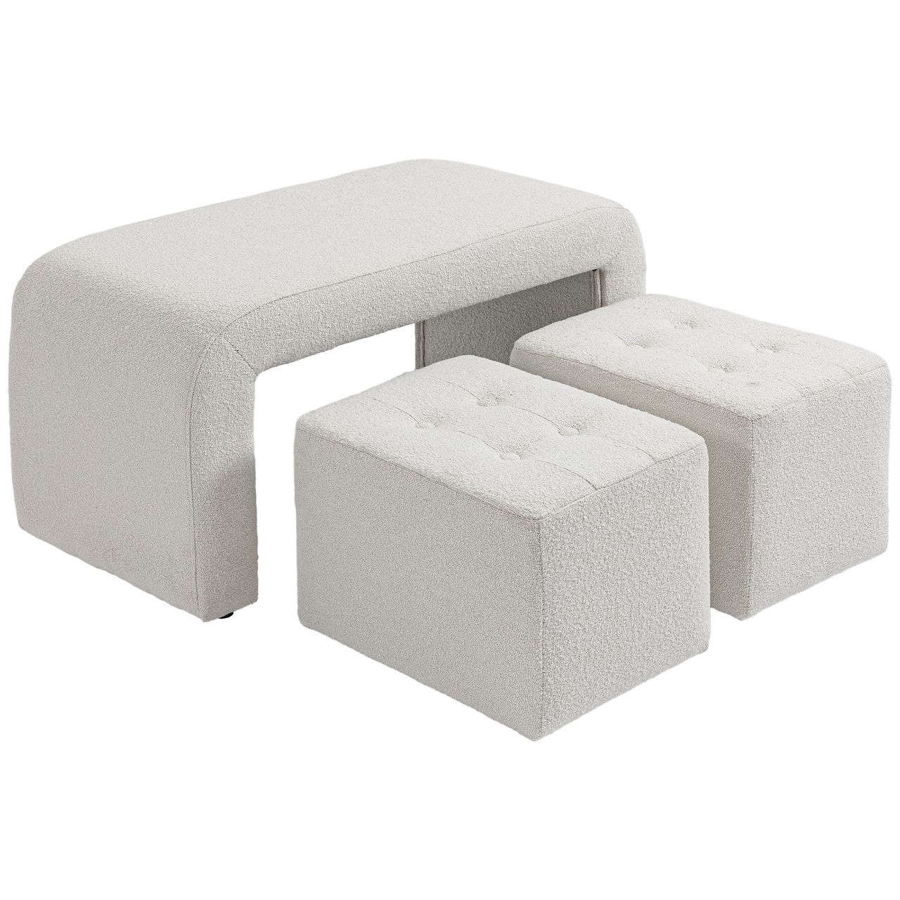 HOMCOM Fußhocker 3 tlg.,Sitzhocker, Ottomane mit 3 Hockern, Fußstütze, Weiß