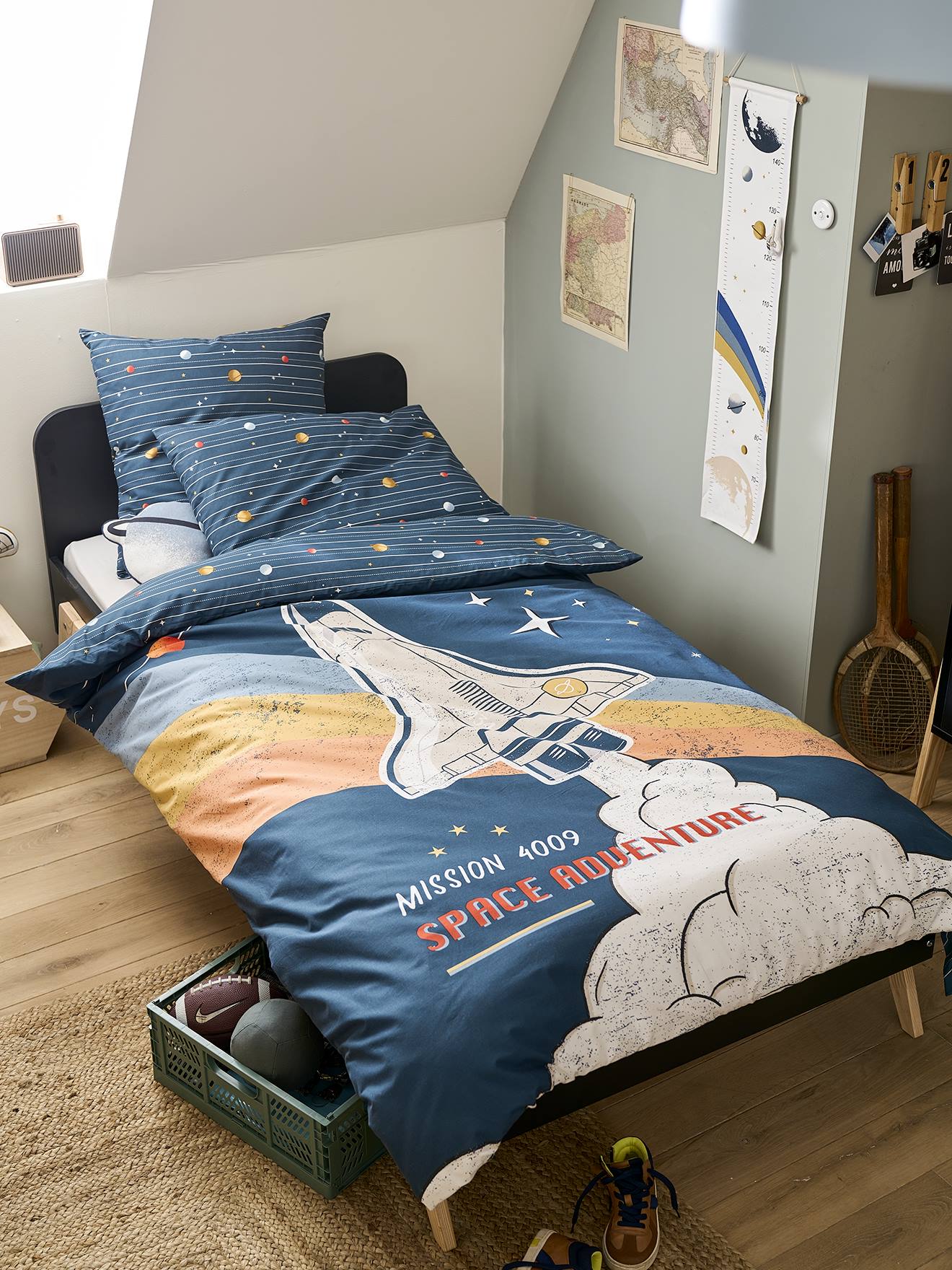 Vertbaudet Kinder Bettwäsche-Set SPACE ADVENTURE mit Recycling-Baumwolle Oeko-Tex - mehrfarbig