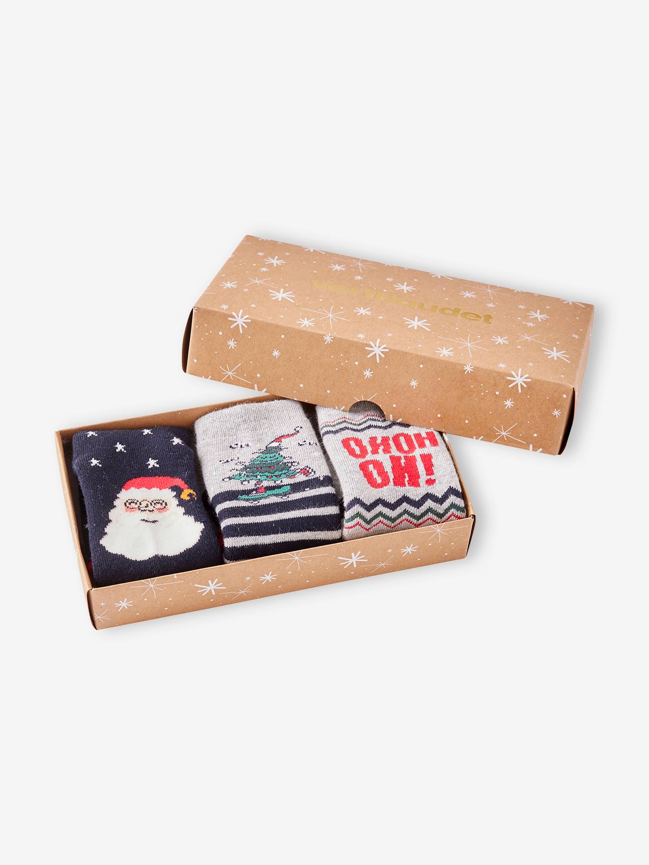 Vertbaudet Jungen Weihnachts-Geschenkset: 3er-Pack Socken Oeko-Tex - marine