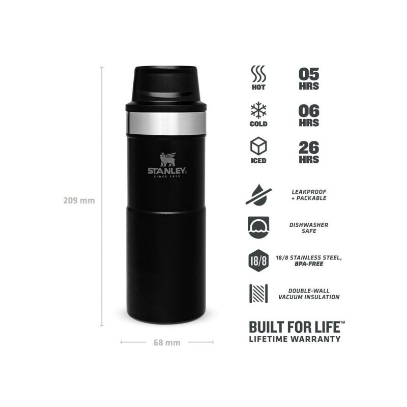 Stanley Thermoflasche, Classic Trigger-Action Travel Mug 12oz \/ 350ml Matte Black Pebble