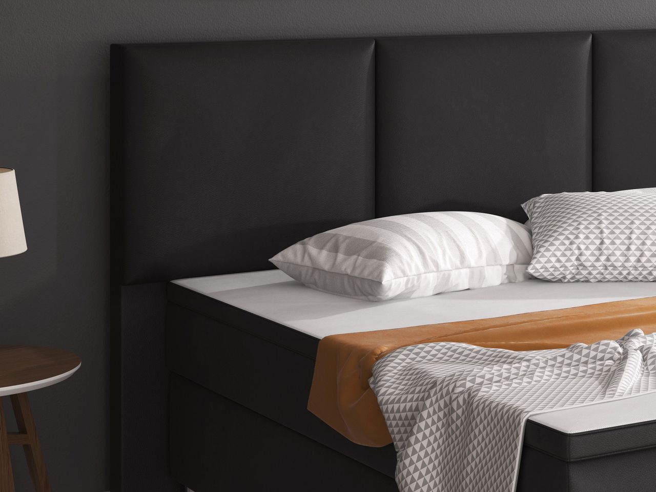 IHG Boxspringbett Oslo 180x200 cm Kunstleder Schwarz