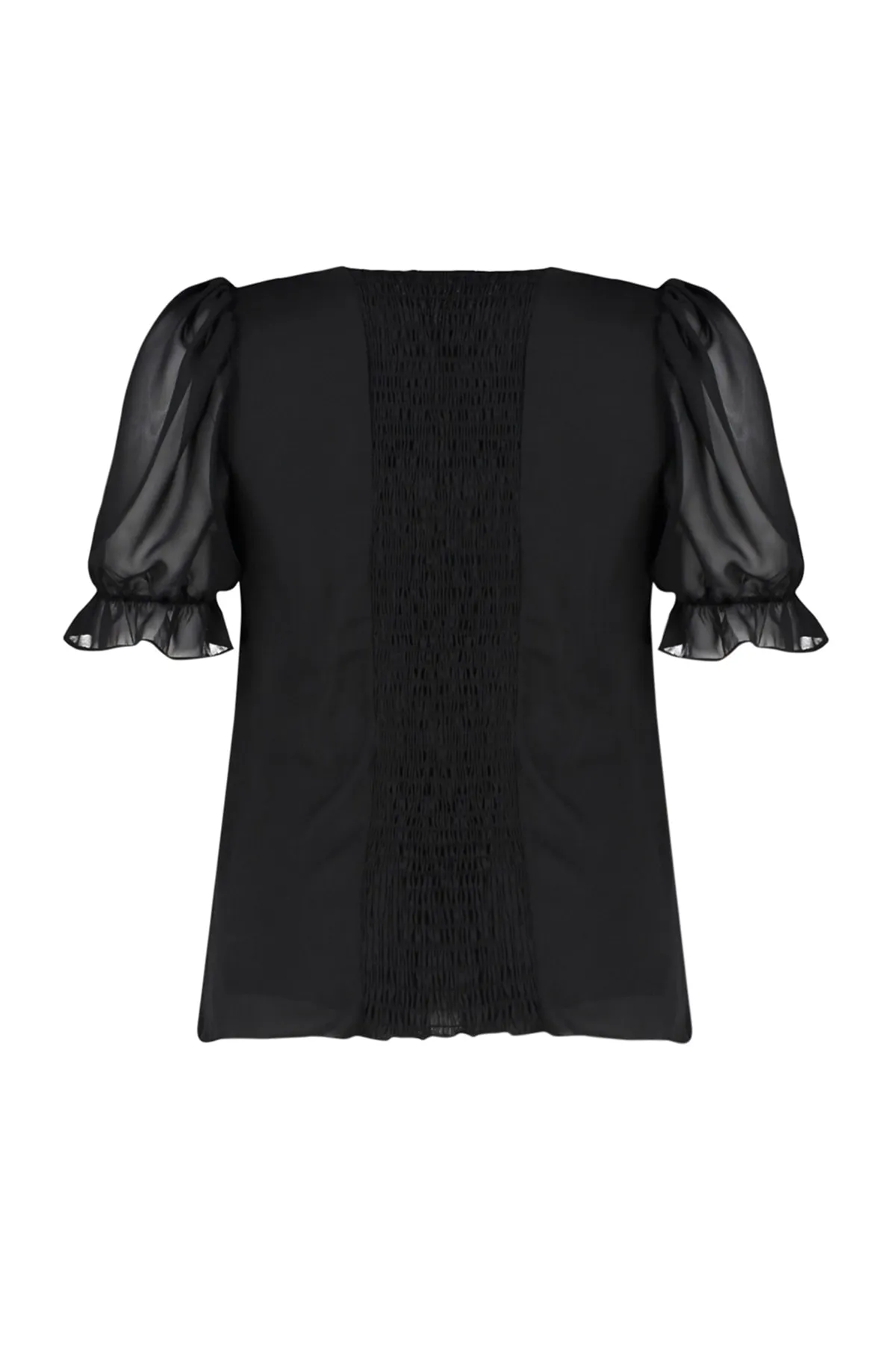 Trendyol Curve  Schwarze Chiffonbluse mit gewebten Ärmeln TBSSS23AH00089