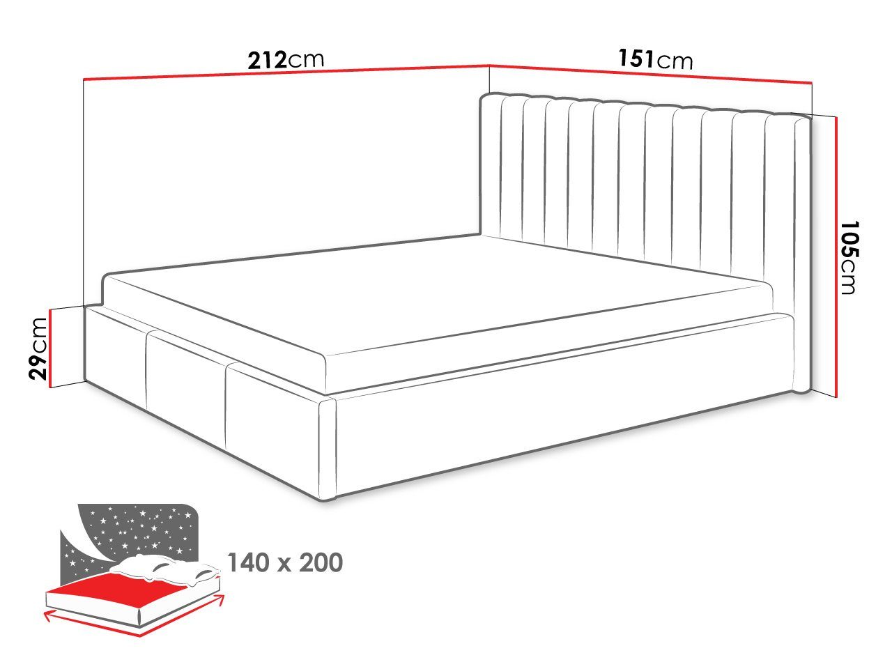 Mirjan24 Polsterbett Cosmo (mit Bettkasten), Gasdruckfeder, Lattenrost, 140x200, 160x200 oder 180x200