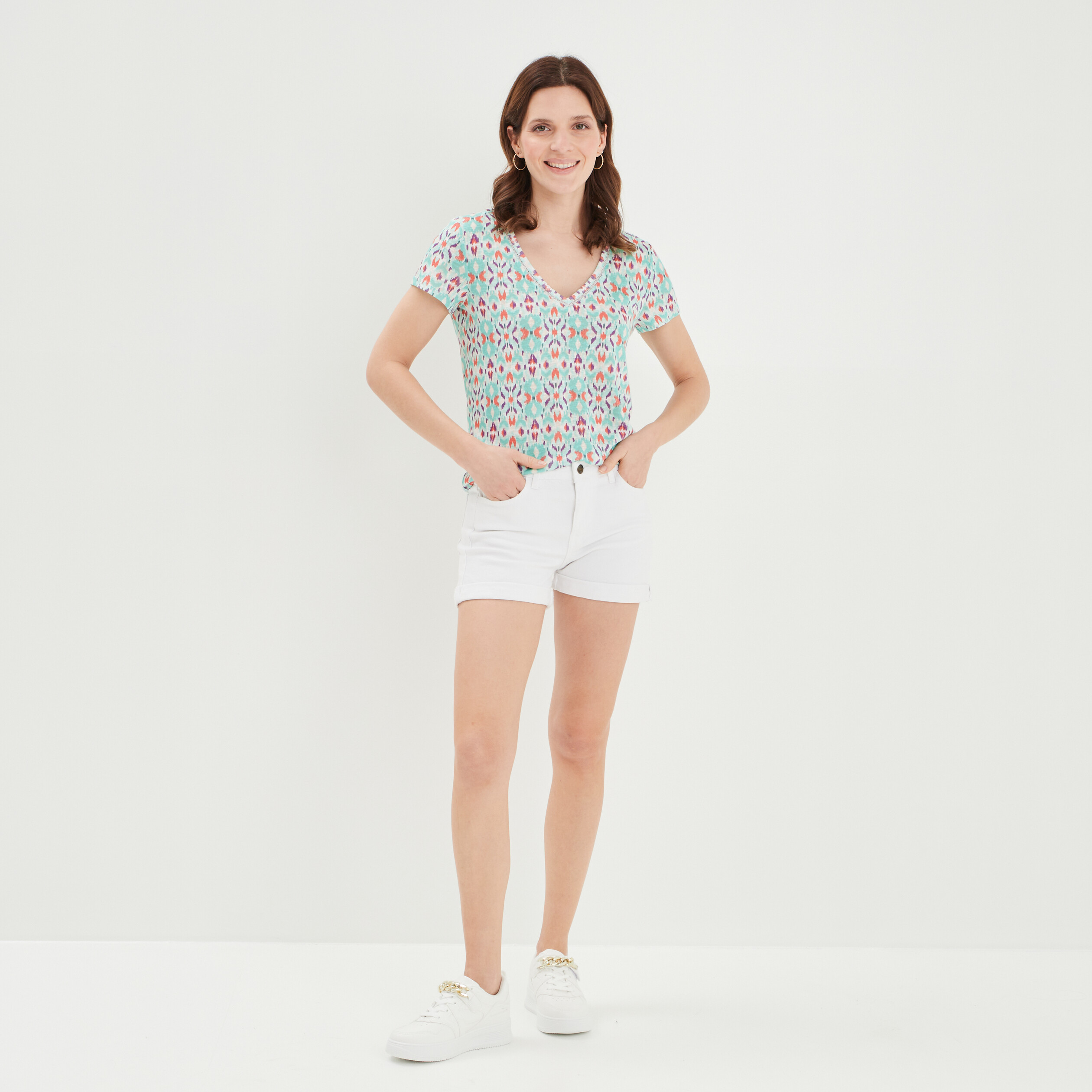 Short skinny 5 poches en jean blanc femme | La Halle