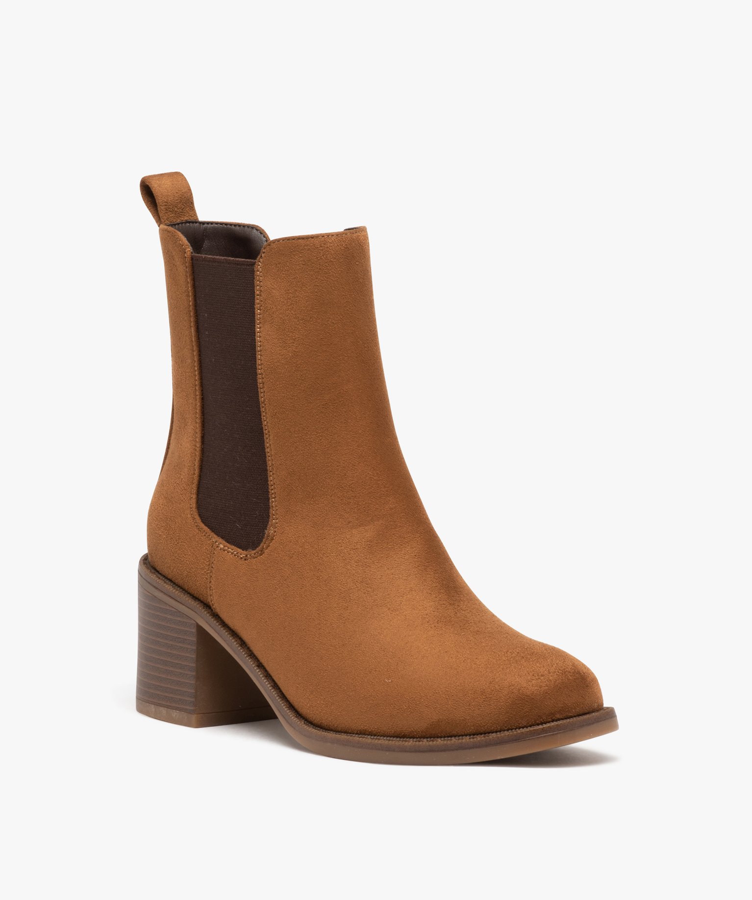 Boots Chelsea en suédine à talon haut femme marron | GEMO