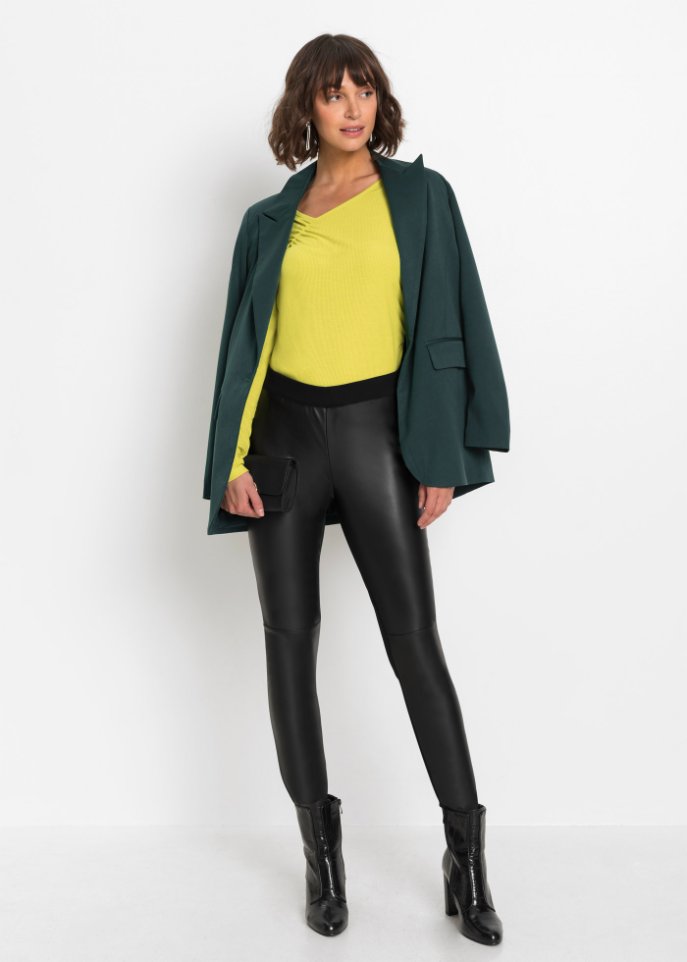 Lederimitat-Leggings mit Materialmix