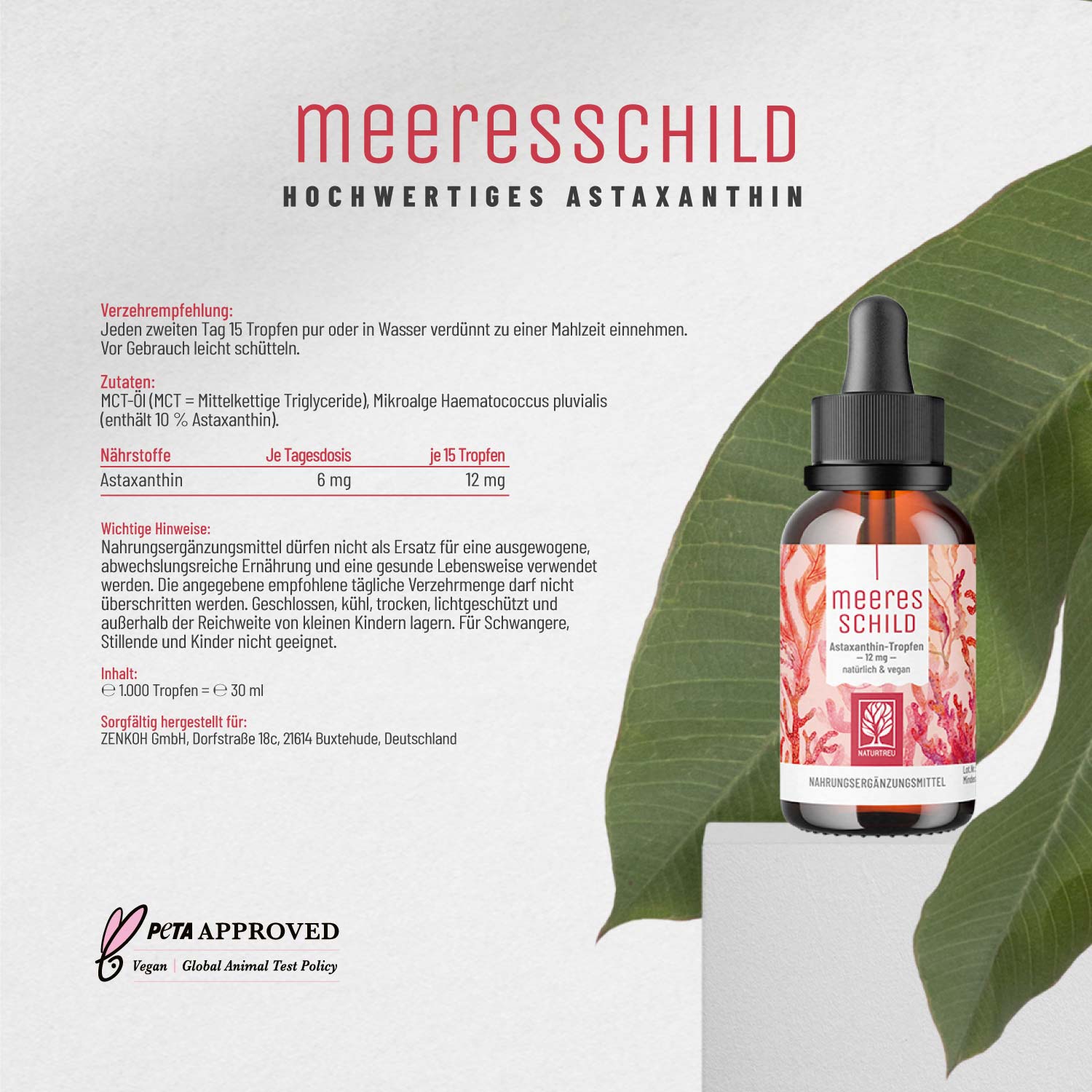 Astaxanthin Tropfen hochdosiert - Meeresschild - NATURTREU®