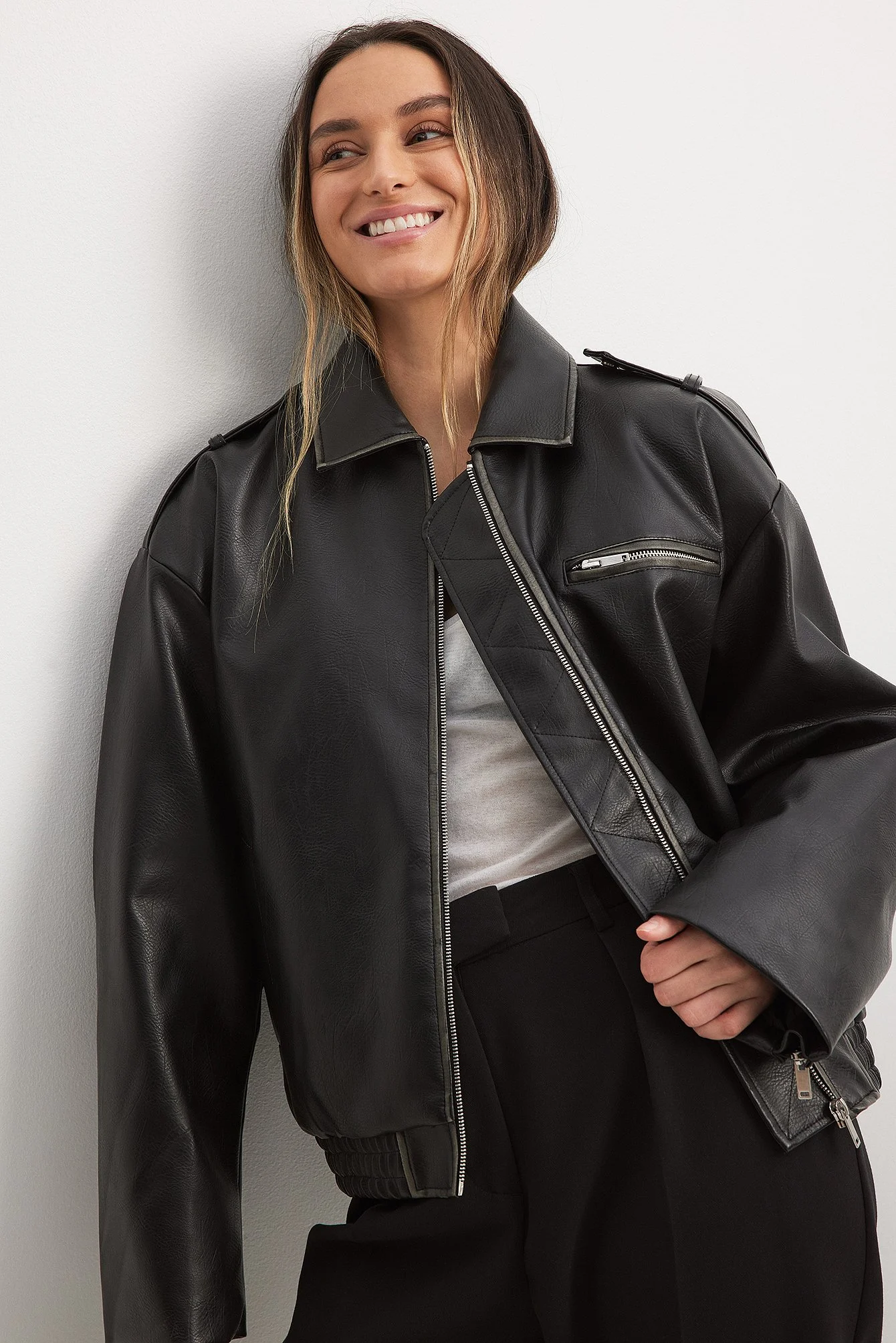 Washed Out Pu Bomber Jacket