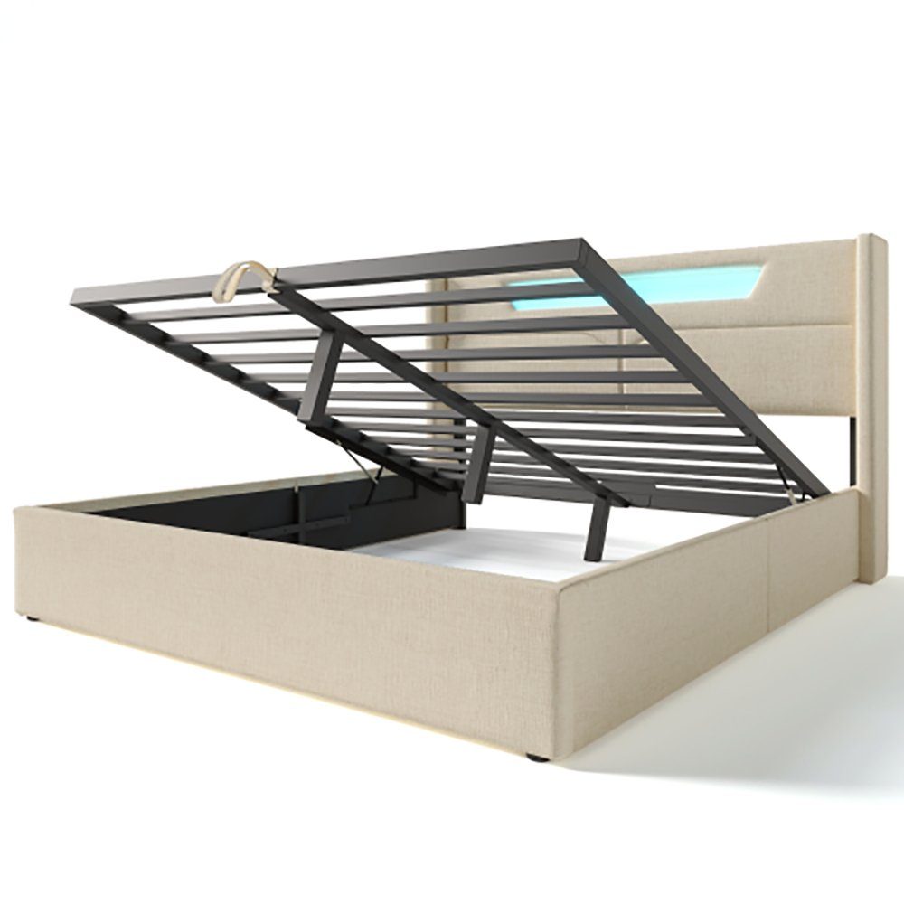 Sweiko Polsterbett, Stauraumbett mit Ladefunktion und LED-Beleuchtung, 140*200cm
