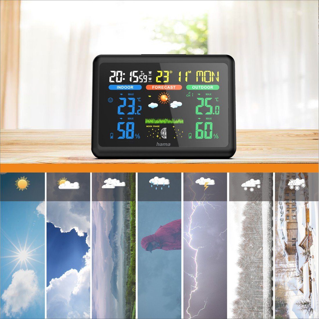 Hama Wetterstation mit Farbdisplay, Außensensor, Wetter, Alarm, Temparatur Wetterstation