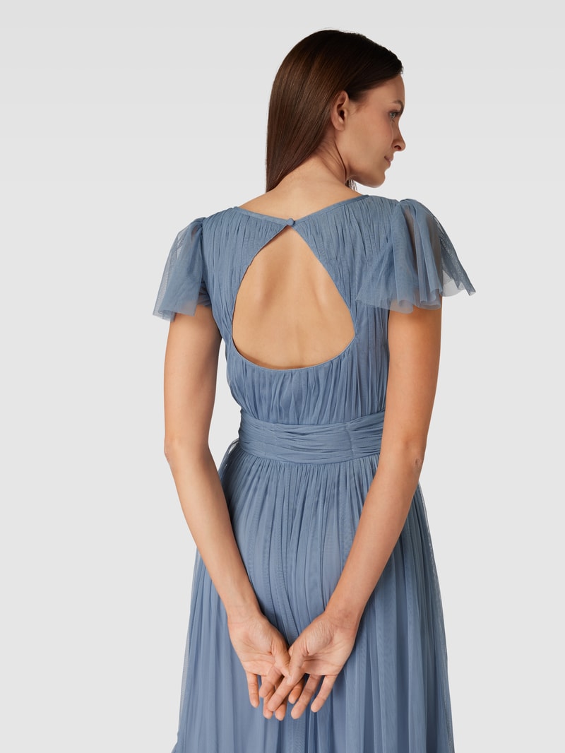 Abendkleid mit Schlüsselloch-Ausschnitt in rauchblau