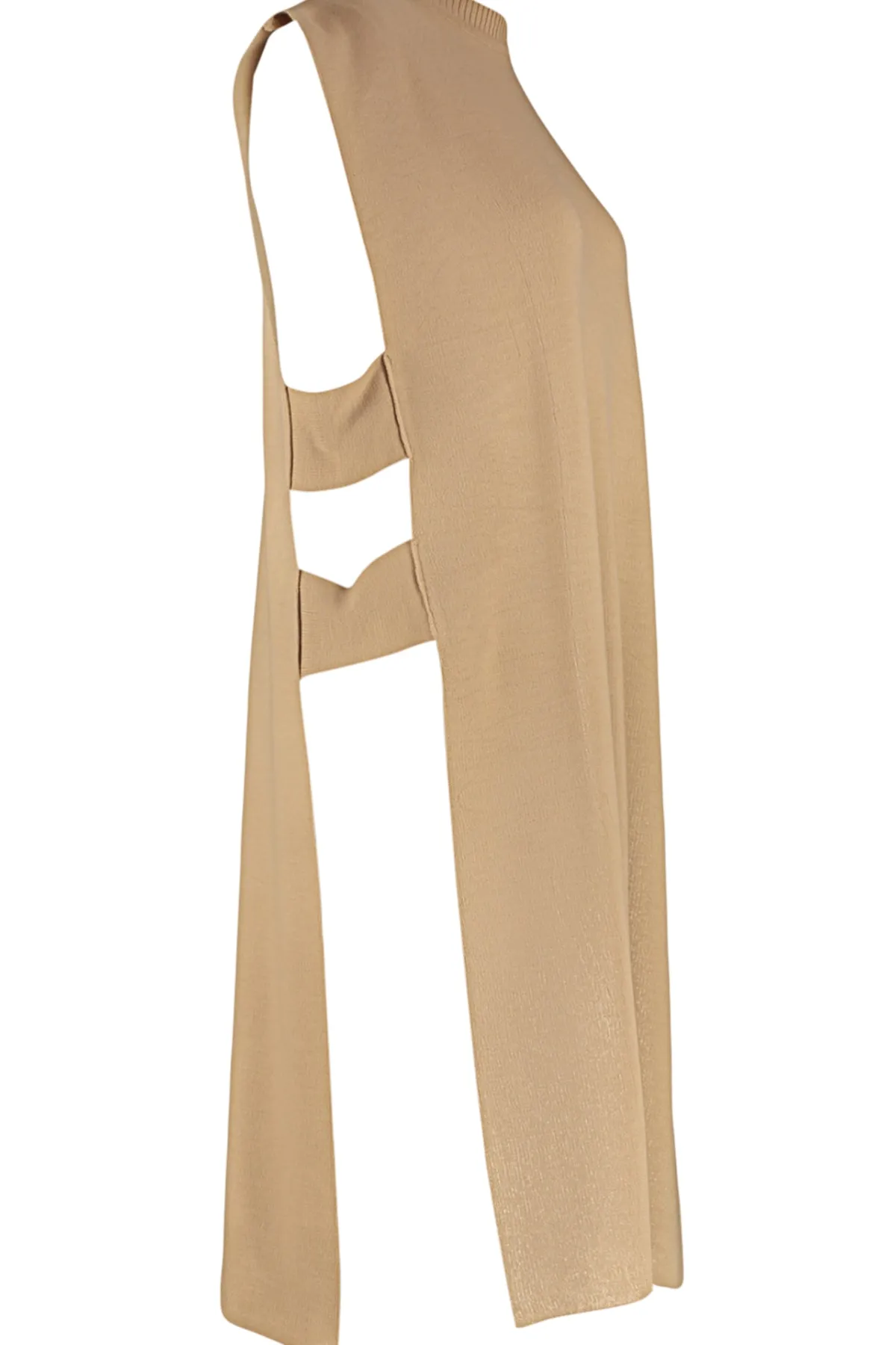 Trendyol Modest  Langer Strickpullover mit beigem Seitenband und detailliertem Detail TCTAW24UV00025