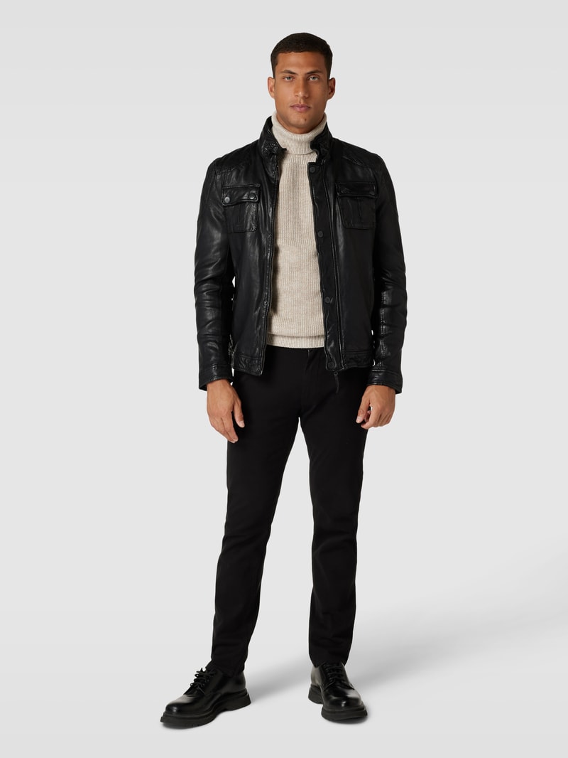 Lederjacke mit Stehkragen in schwarz
