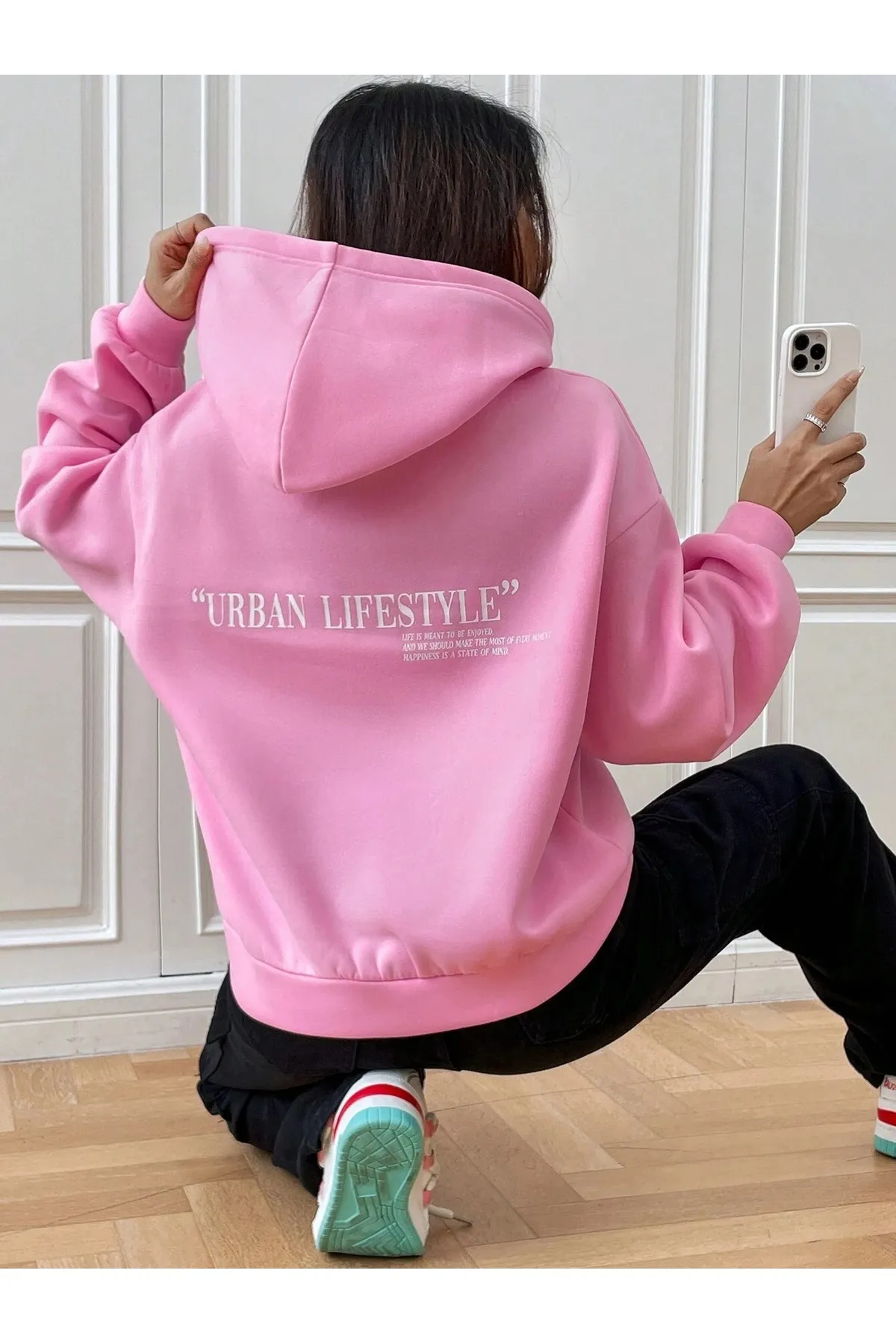 Know  Rosa Urban Lifestyle bedrucktes Oversize-Kapuzenpullover für Damen