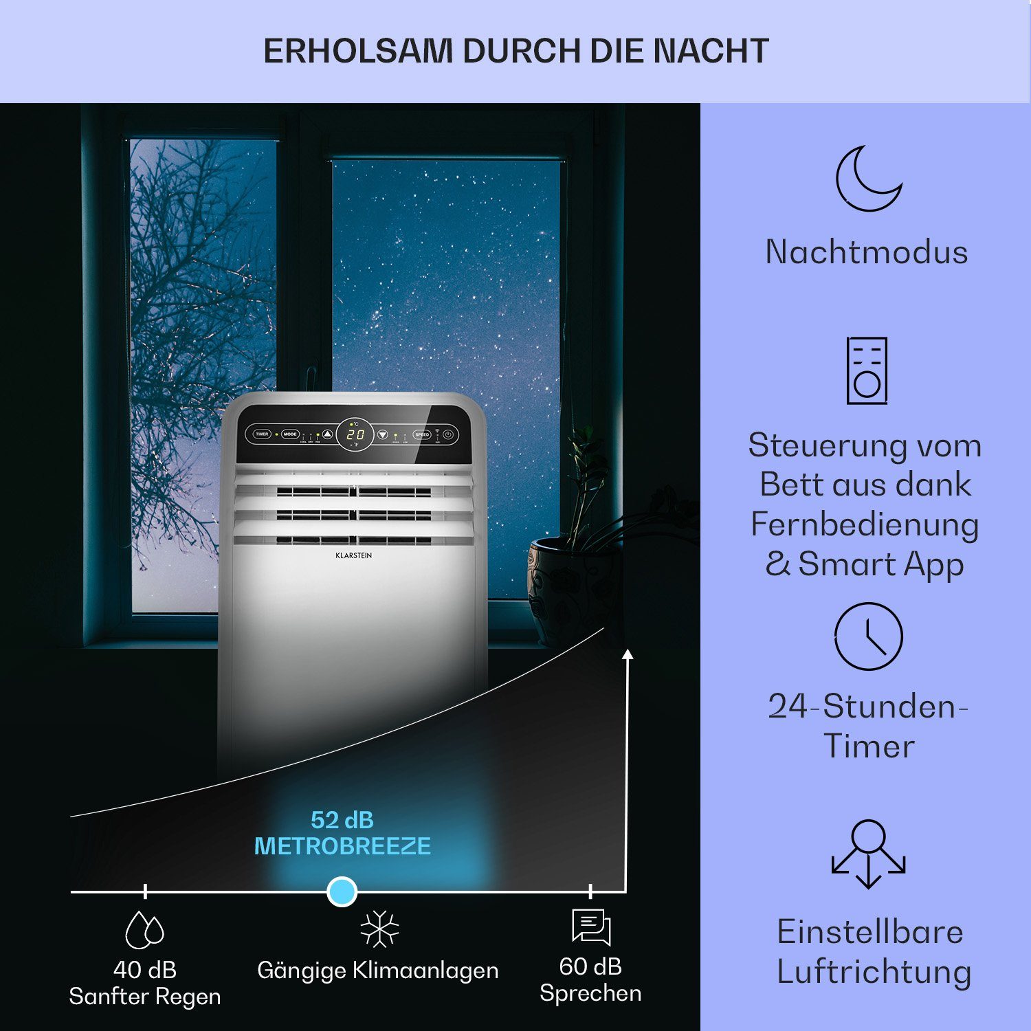 Klarstein Klimagerät Metrobreeze New York Smart 12k, Klimagerät mobil klimaanlage Air Conditioner Kühlgerät Luftkühler