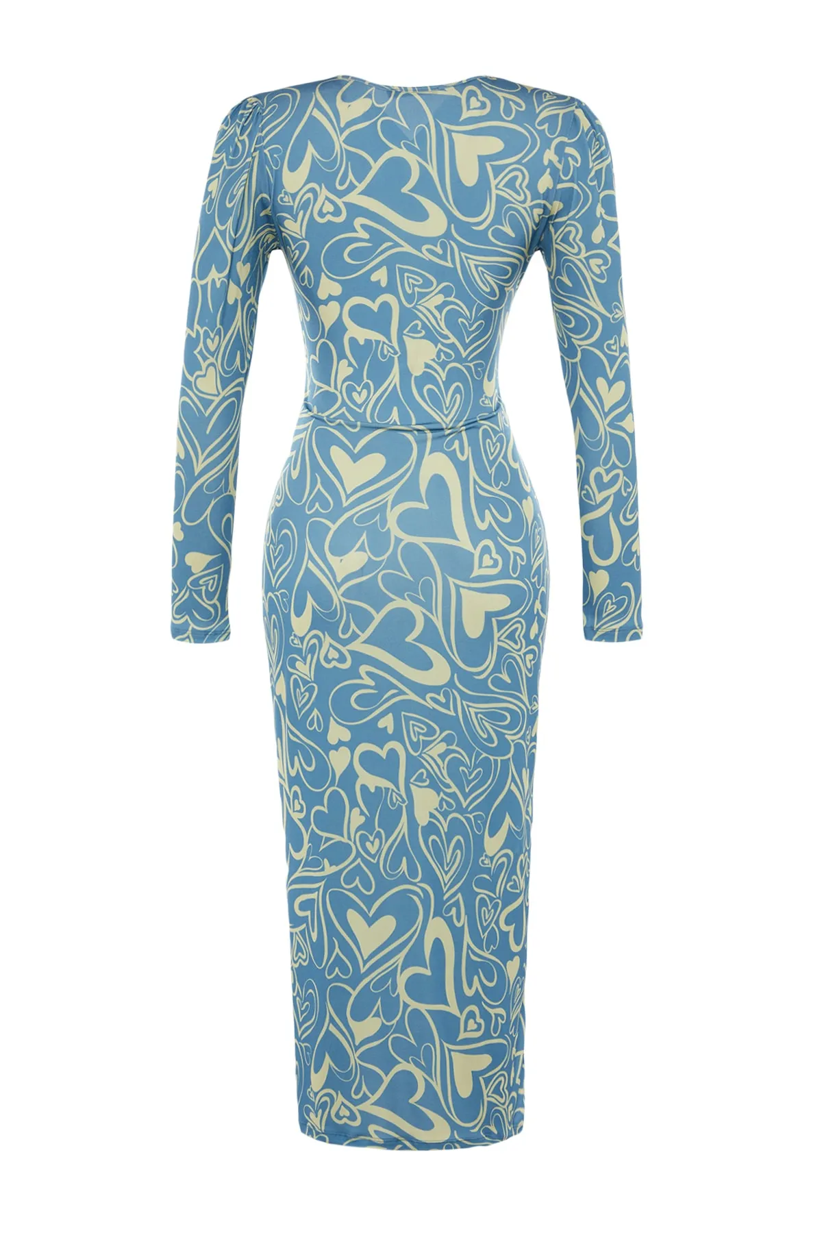 Trendyol Collection  Blau bedrucktes Strickkleid mit V-Ausschnitt TWOAW23EL00462