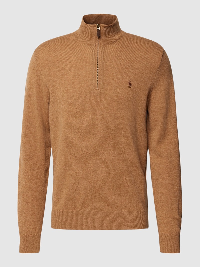 Strickpullover aus Wolle mit Logo-Stitching in hellbraun